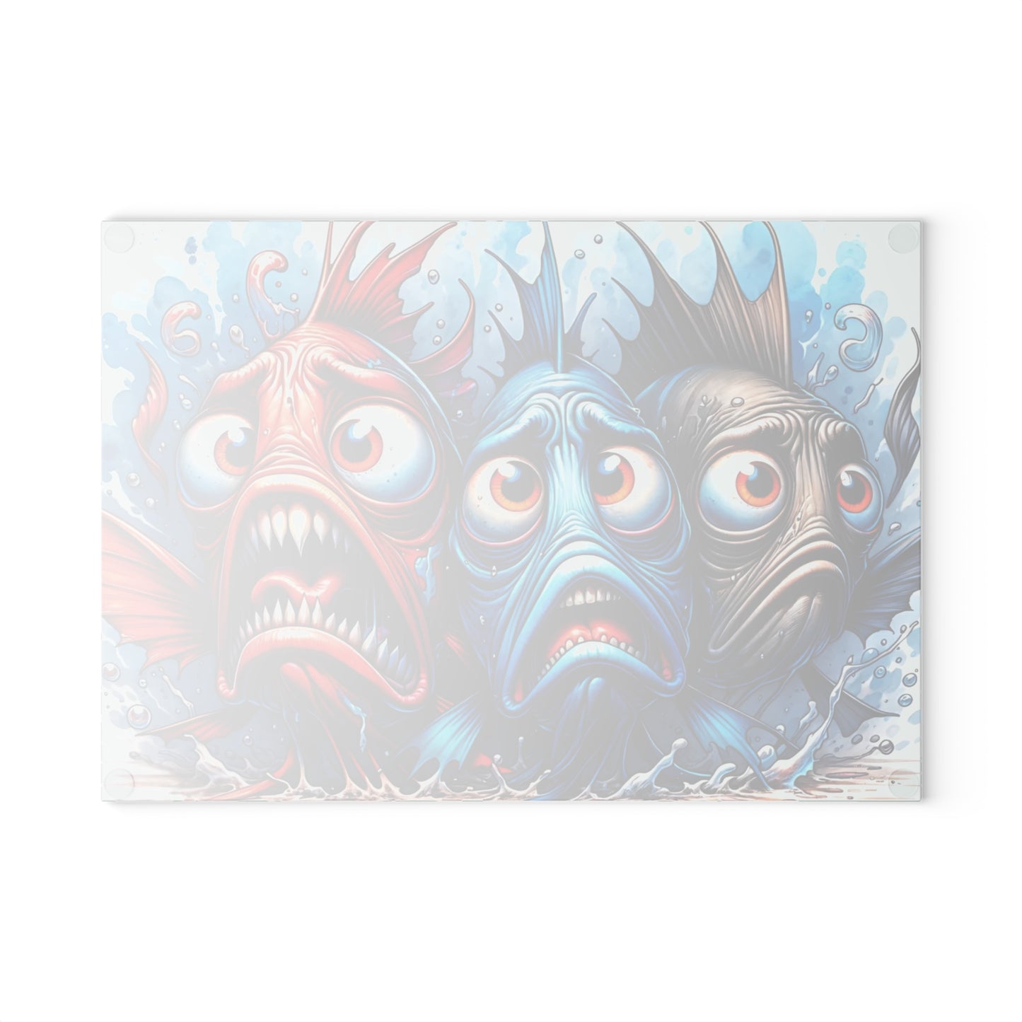 🐟😂 “Comic Fish Trio” Glass Cutting Board – Splashy Fun for Your Kitchen