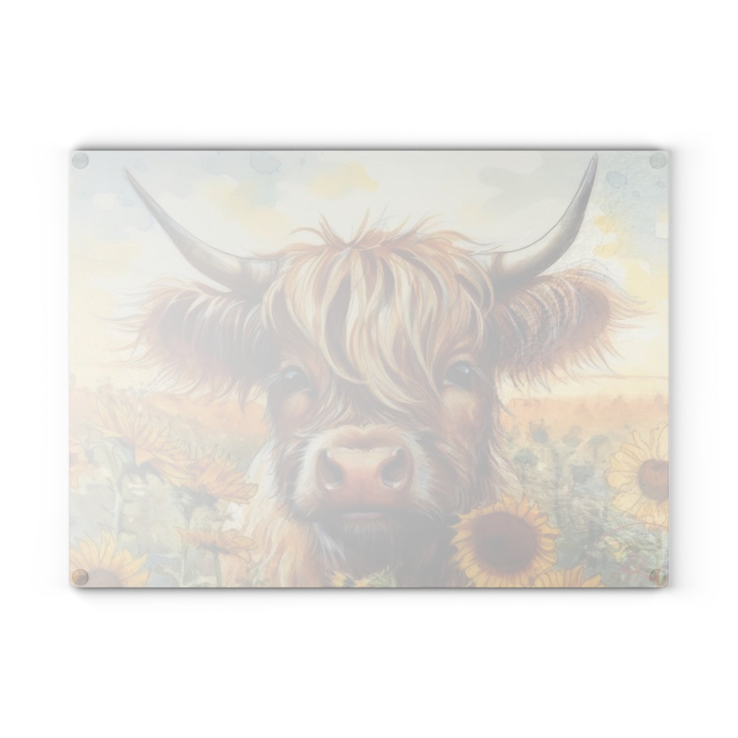 Tabla de cortar de vidrio templado con diseño de vaca de las Tierras Altas, tabla de cortar con diseño de girasol, decoración rústica de granja, regalo para amantes de las vacas, tabla de charcutería, regalos para vacas
