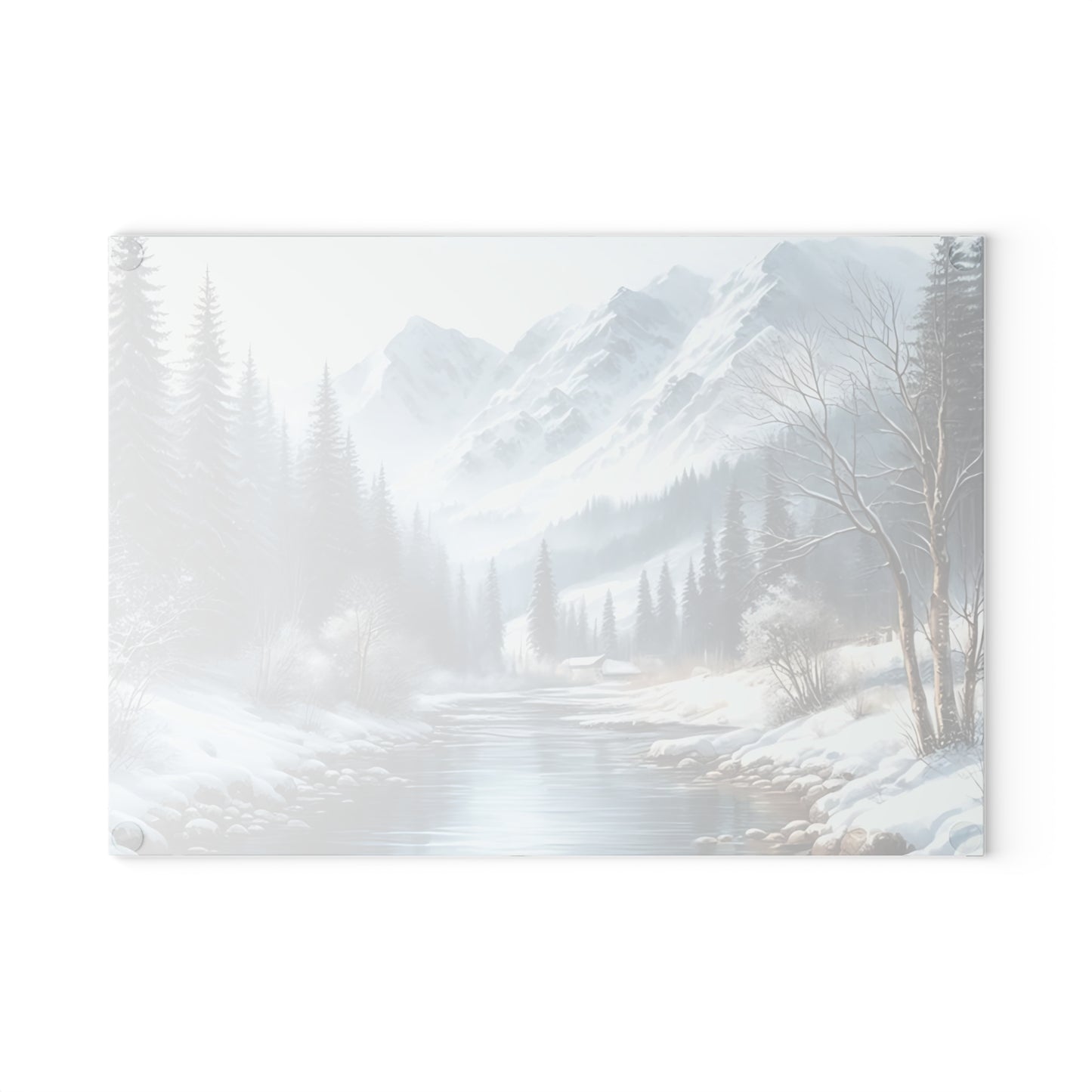 🏔️ Snowy Mountain River Cutting Board – Winter Tranquility for Your Kitchen ❄️
