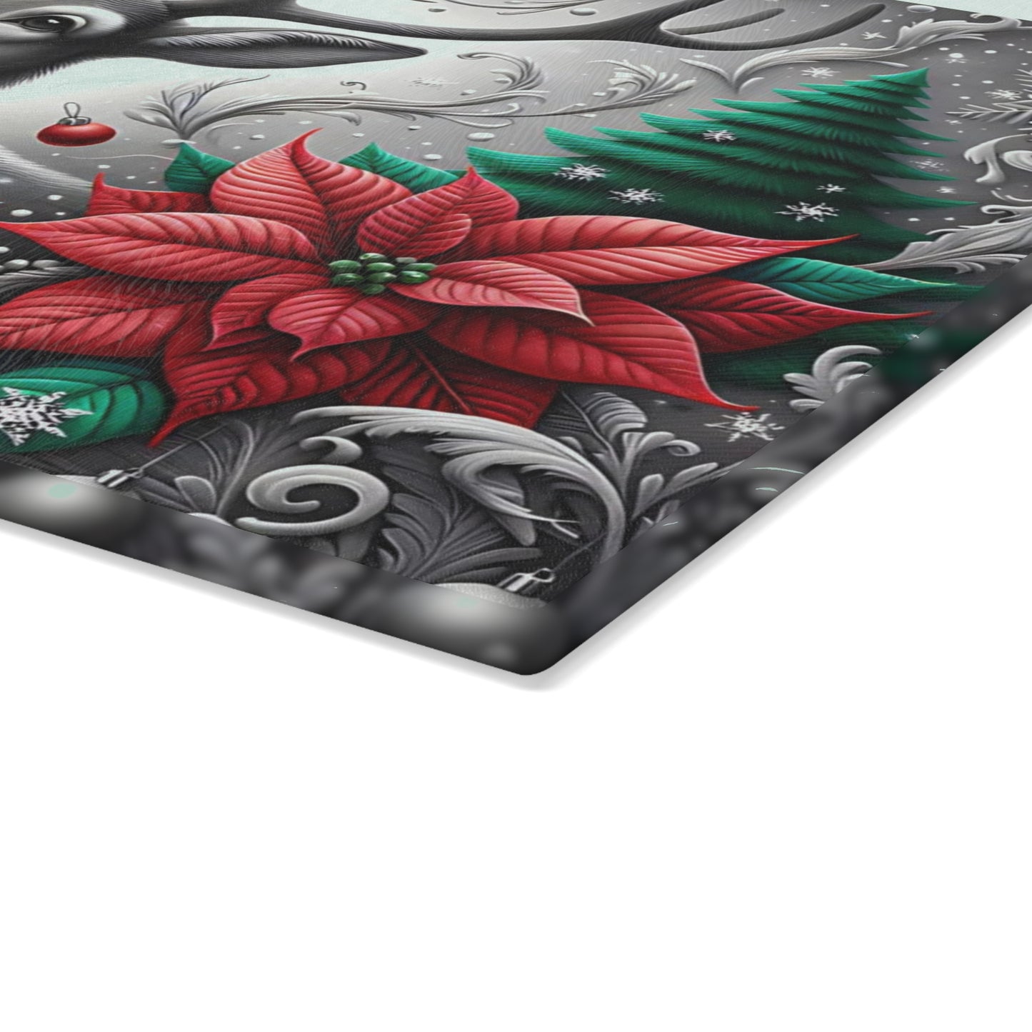 🦌❄️ “Winter Woodland Deer” Glass Cutting Board – Elegant Christmas Charm for Your Kitchen