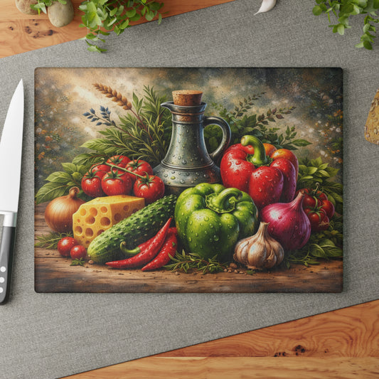 Rustic Farm Fresh Vegetable Glass Cutting Board – Gourmet Garden Kitchen Decor