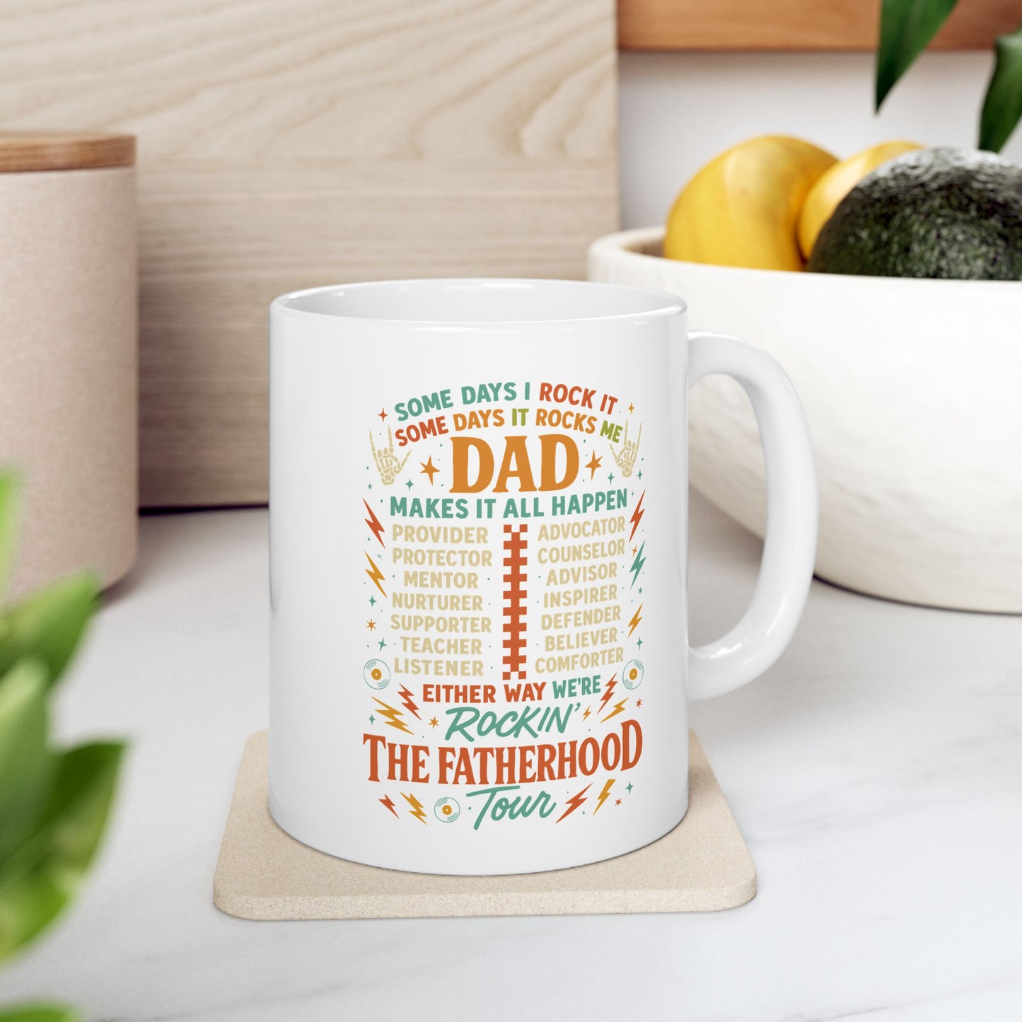 🎸🔥 DAD TOUR – Double-Sided Coffee Mug Celebrating Dad’s Superpowers! 💪☕