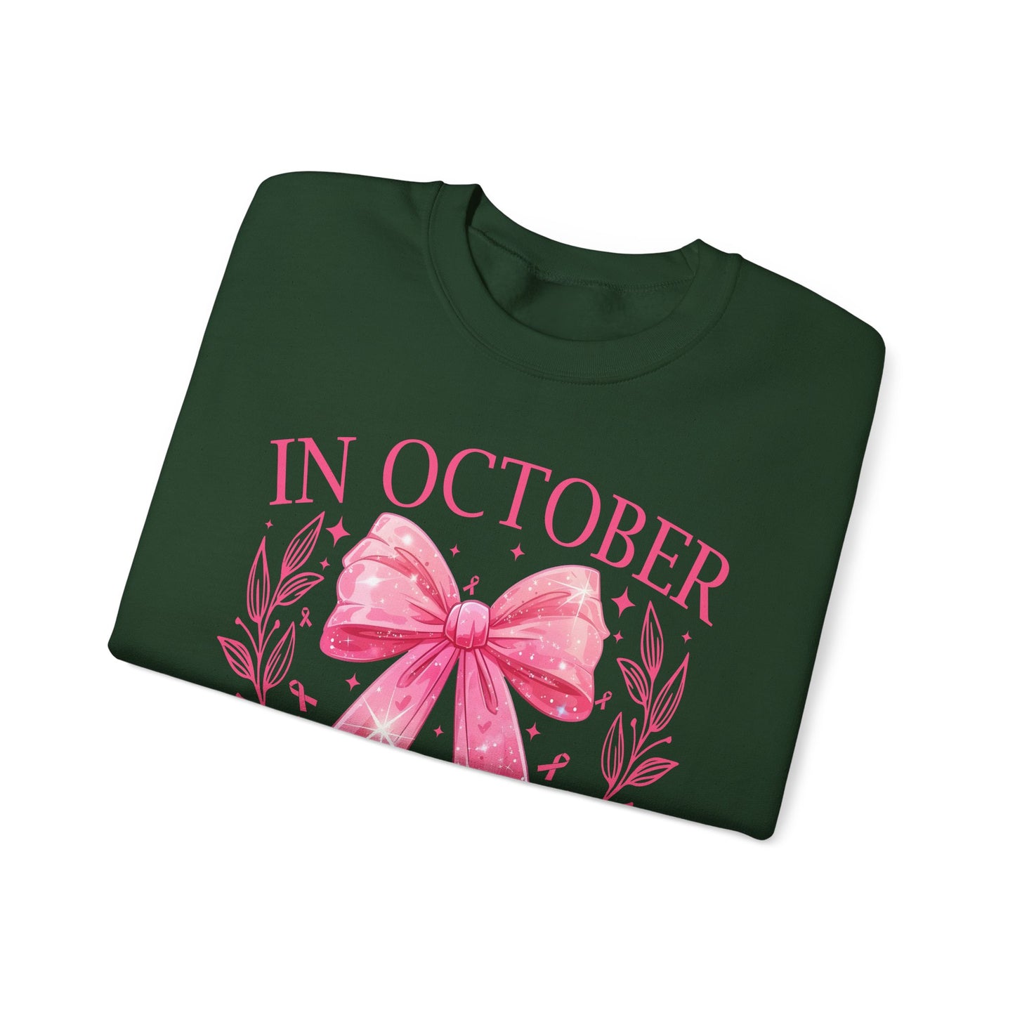 🎀✨ In October We Wear Pink Sweatshirt – Elegant Bow Breast Cancer Awareness Crewneck