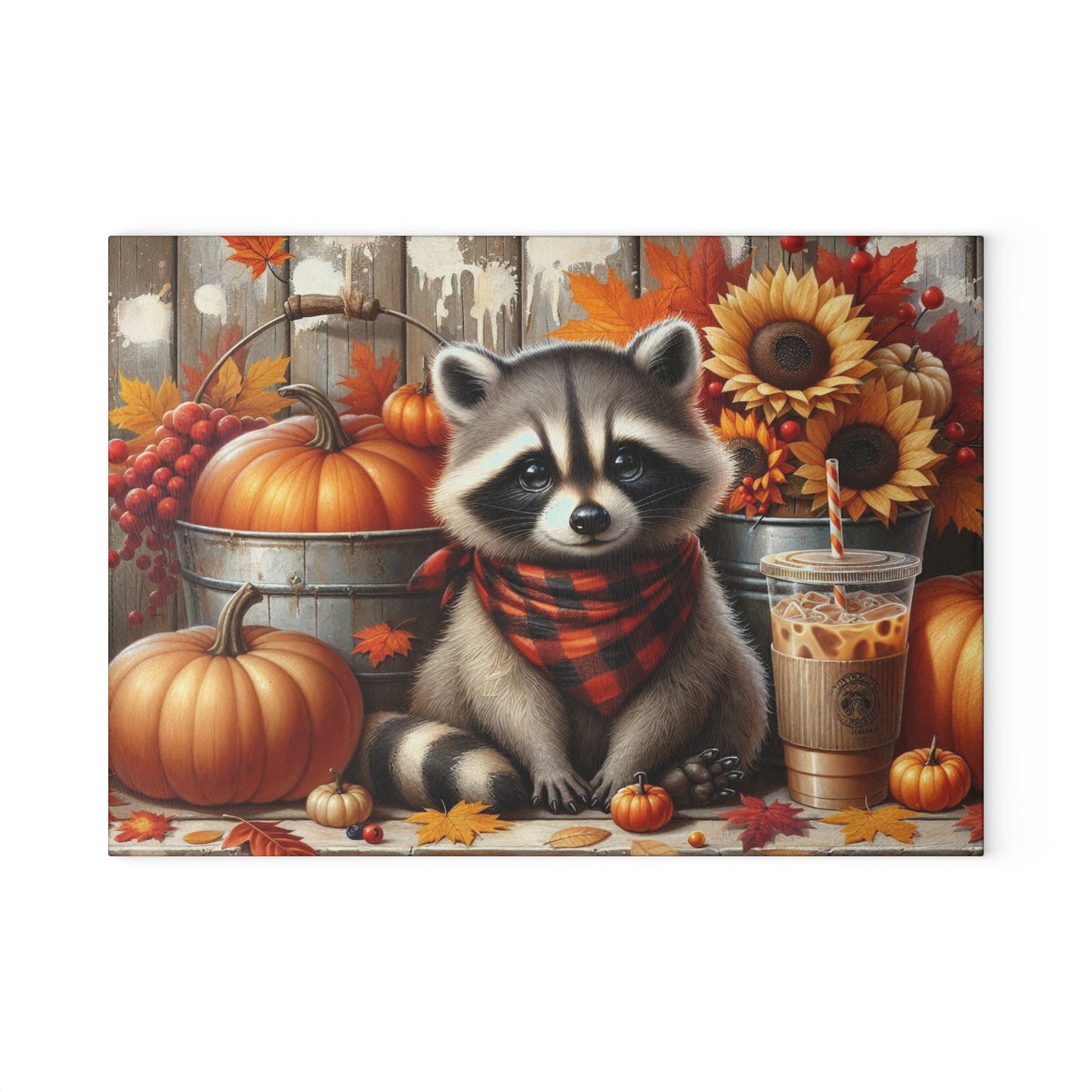 🦝 Autumn Raccoon Cutting Board – Cozy Fall Charm for Your Rustic Kitchen