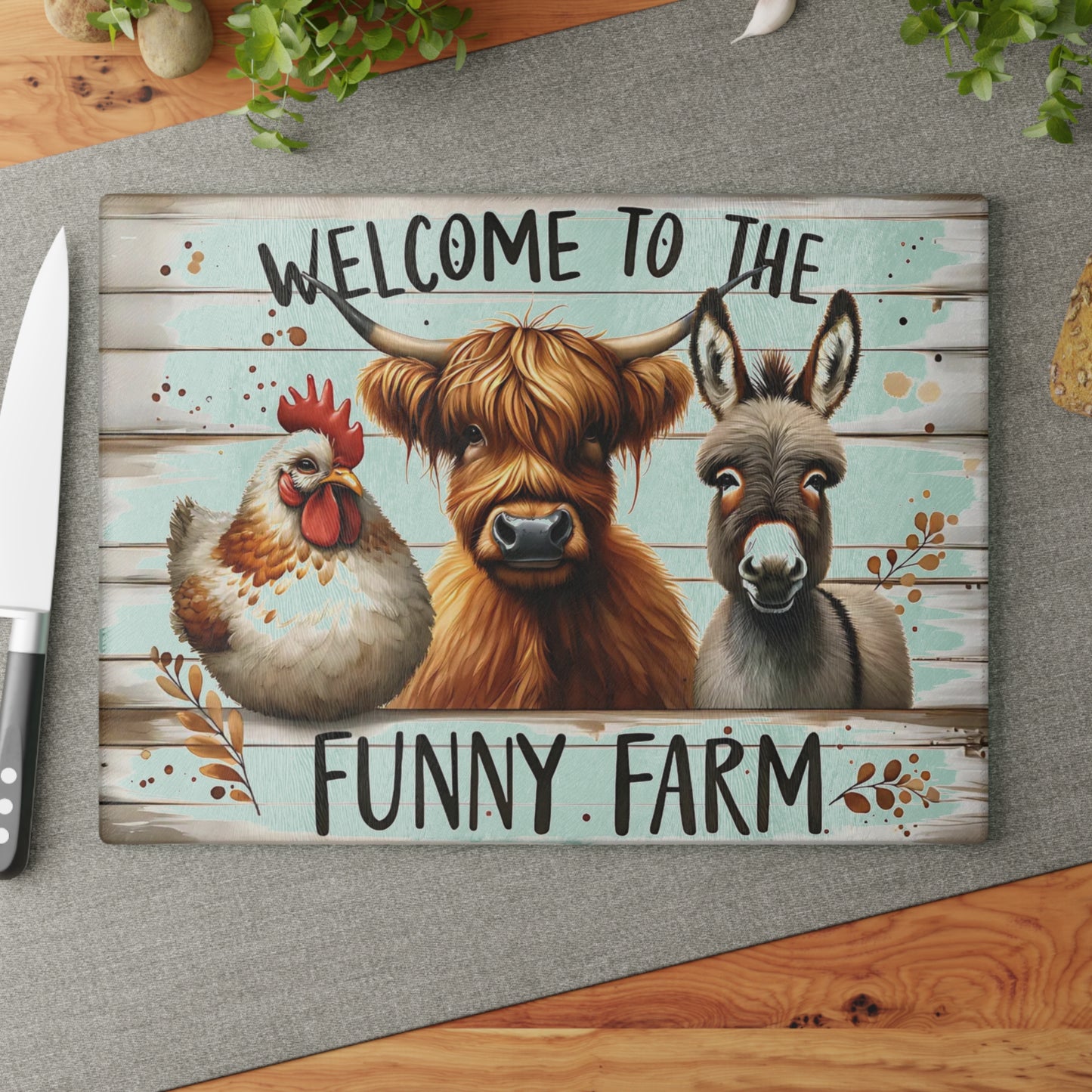 Funny Farm Animal Cutting Board – Rustic Farmhouse Humor for Your Kitchen
