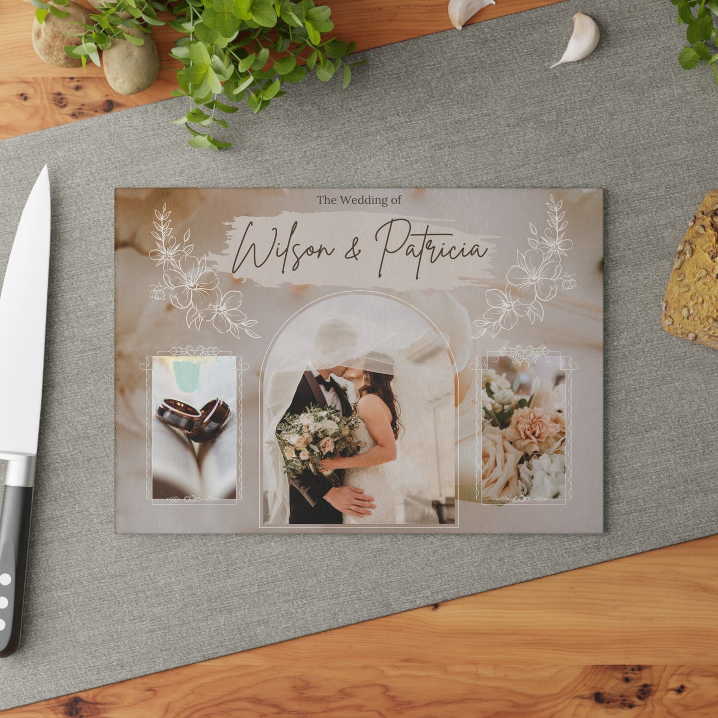 Wedding Photo Collage Glass Cutting Board – Personalized Couple Memory Keepsake
