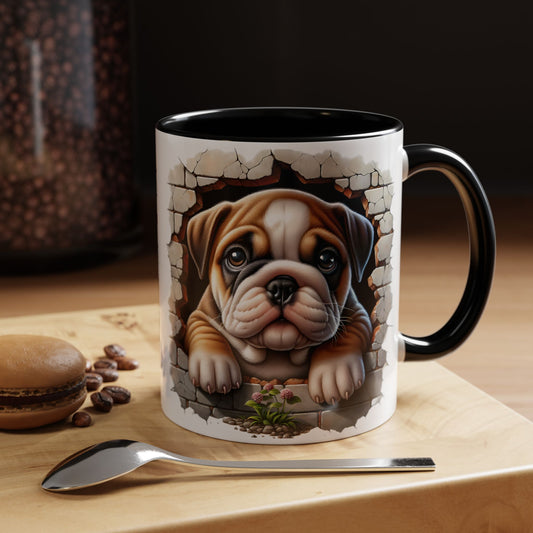 🎀🐶 English Bulldog Puppy Accent Mug – Cute Peek-Through Dog Design for Animal Lovers ☕💖