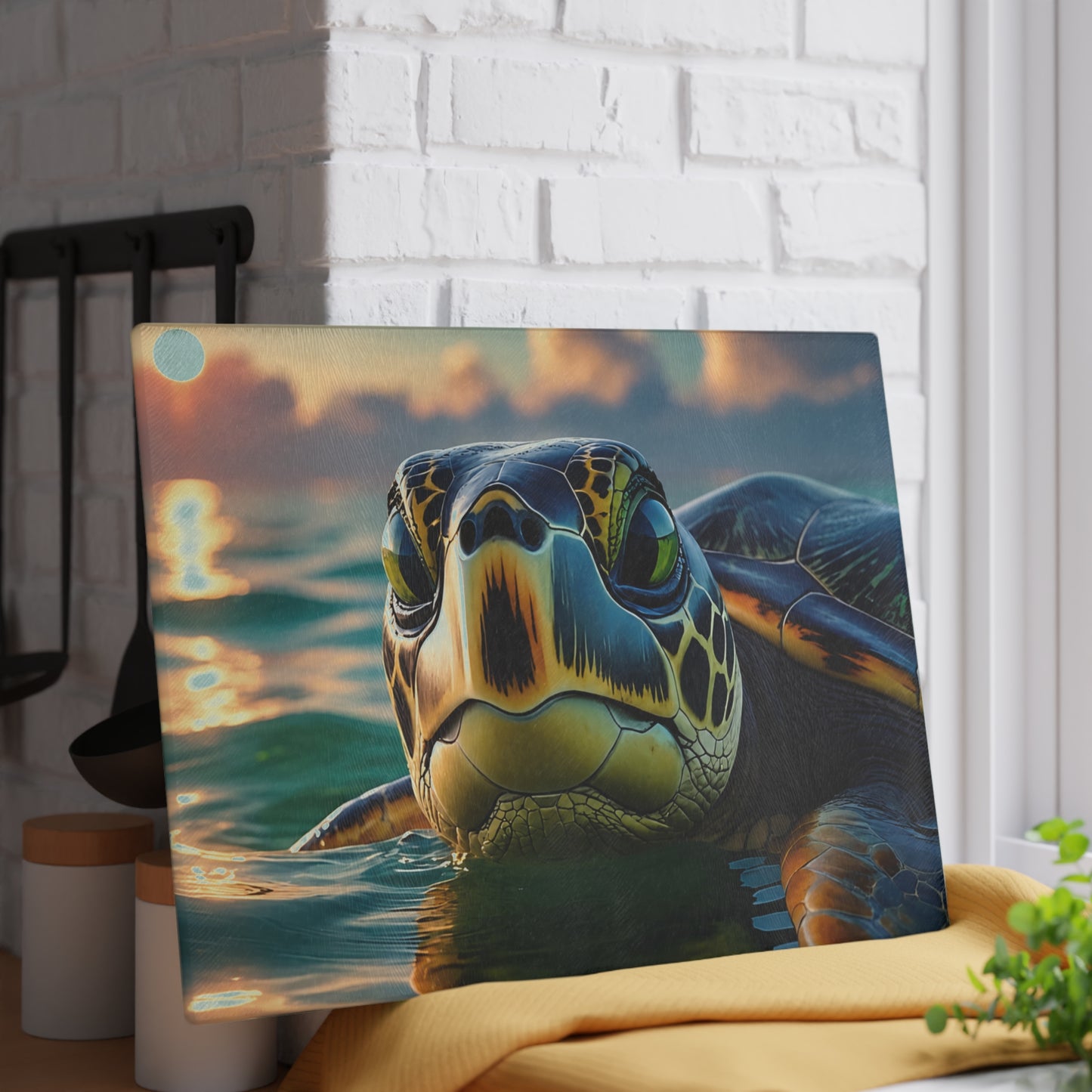 Sea Turtle Glass Cutting Board | Coastal Ocean Vibes Kitchen Decor