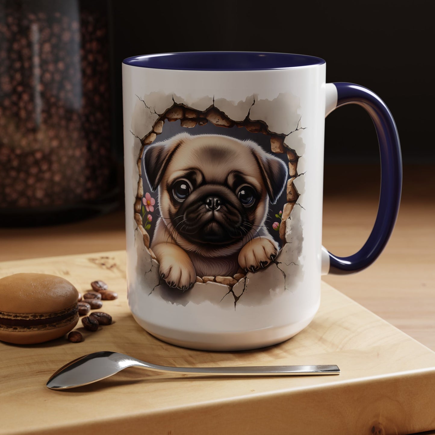 🐾💛 Pug Puppy Accent Mug – Cute Wrinkly Pug Coffee Cup ☕✨