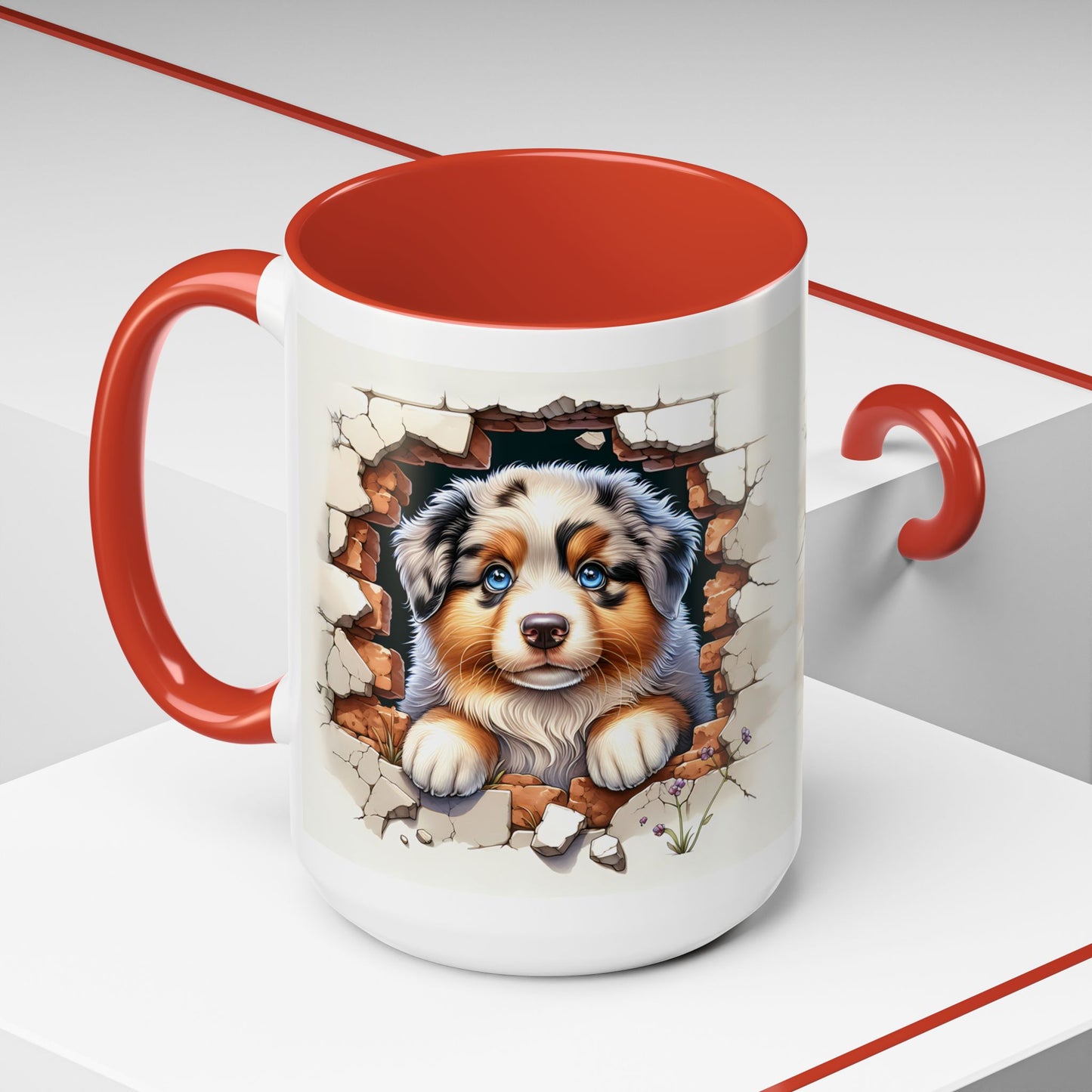 🐾☕ Australian Shepherd Puppy Peek Accent Mug – Blue-Eyed Beauty Dog Lover Gift ✨💙