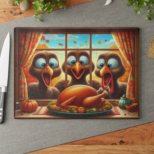 😂🦃 Funny Thanksgiving Turkeys Cutting Board – Gobble Squad at the Window