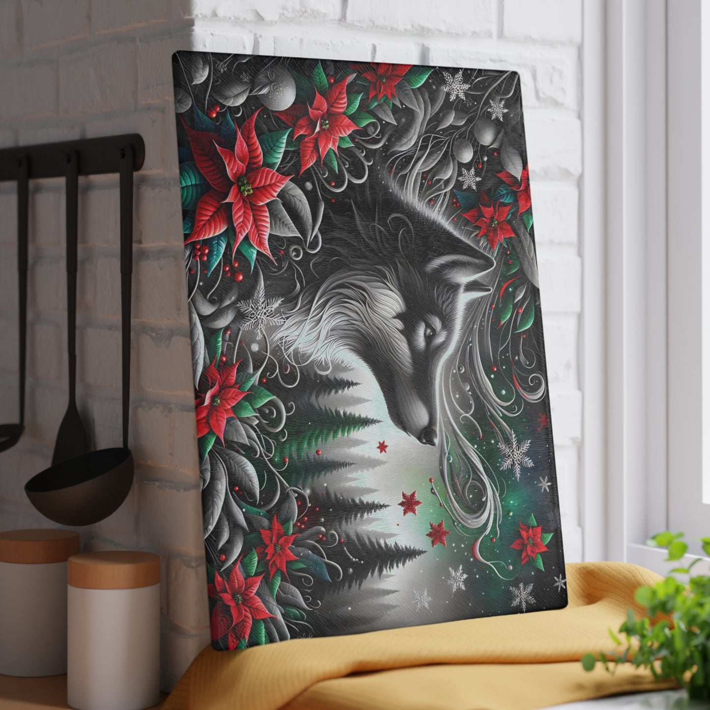 🐺❄️ “Moonlit Winter Wolf” Glass Cutting Board – Bold, Modern Wild Beauty for Your Kitchen