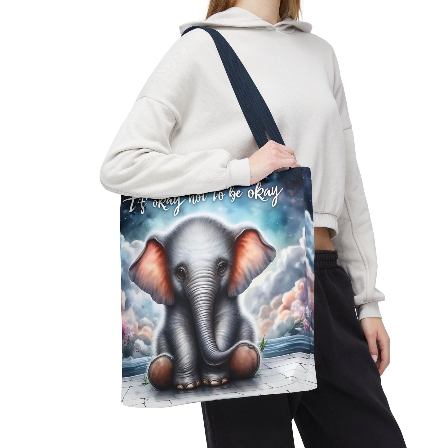 Bolsa de mano con elefante “Está bien no estar bien”: un suave recordatorio con un diseño delicado y caprichoso.