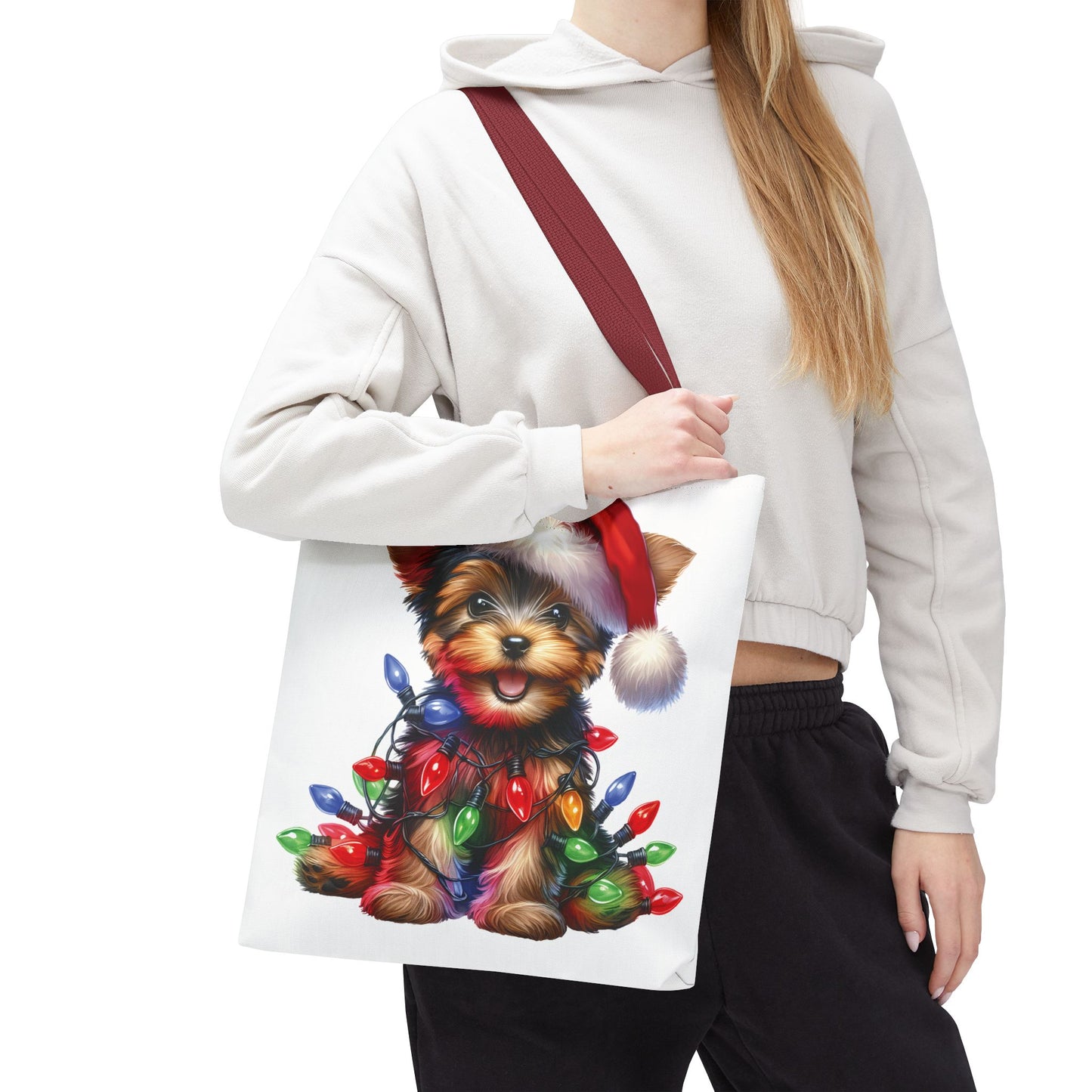 🎄 Yorkie Christmas Lights Tote Bag – Holiday Cheer in Every Carry 🎁