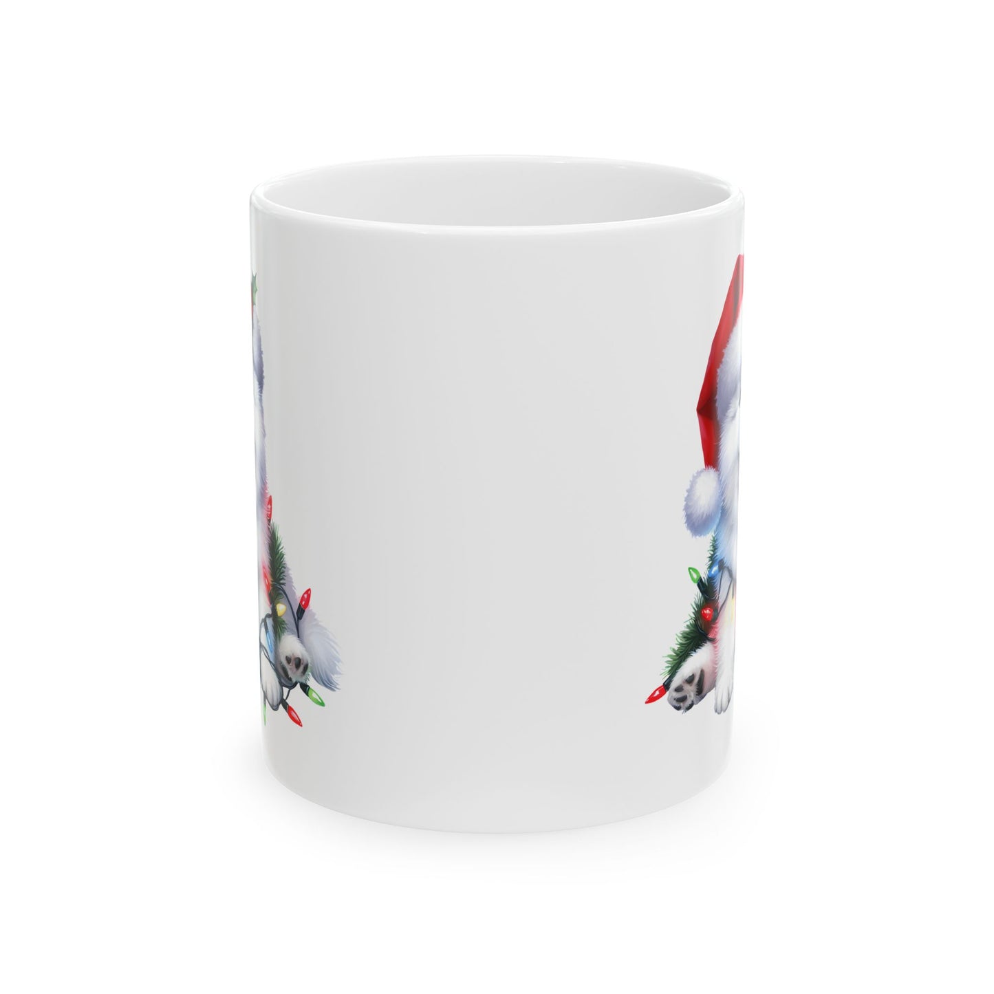 ☃️ American Eskimo Christmas Mug – Fluffy Holiday Cheer in a Santa Hat 🎄
