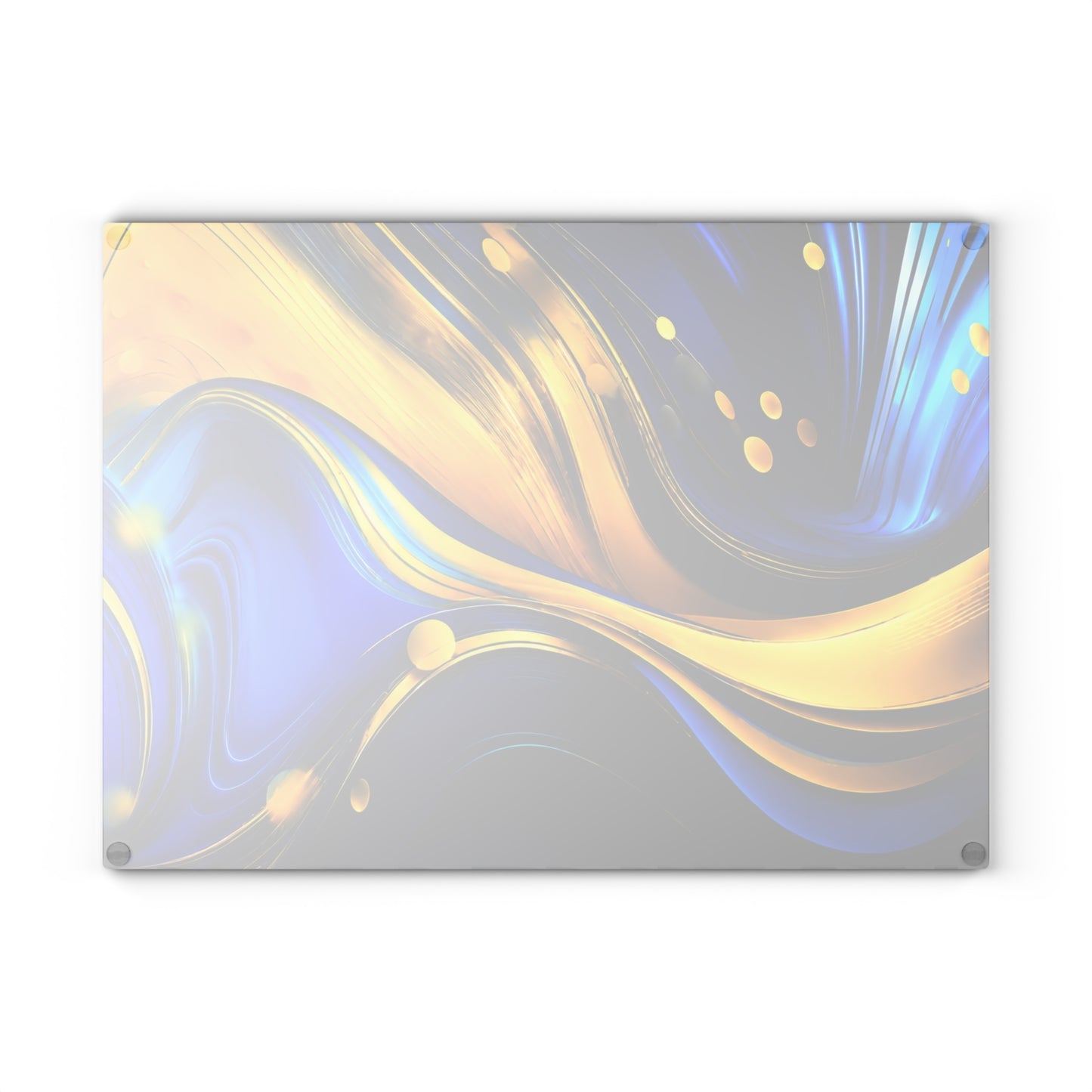Blue & Gold Abstract Glass Cutting Board – Modern Fluid Art Kitchen Decor