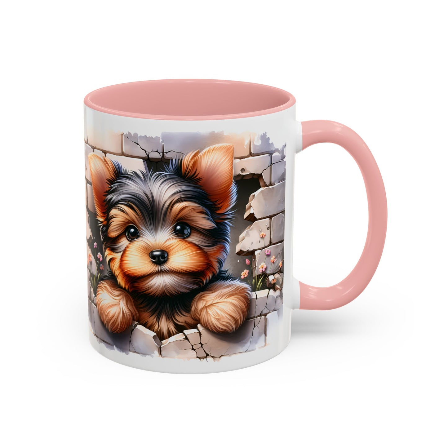 🎀🐶 Yorkie Puppy Accent Mug – Cute Peek-Through Dog Design for Animal Lovers ☕💖