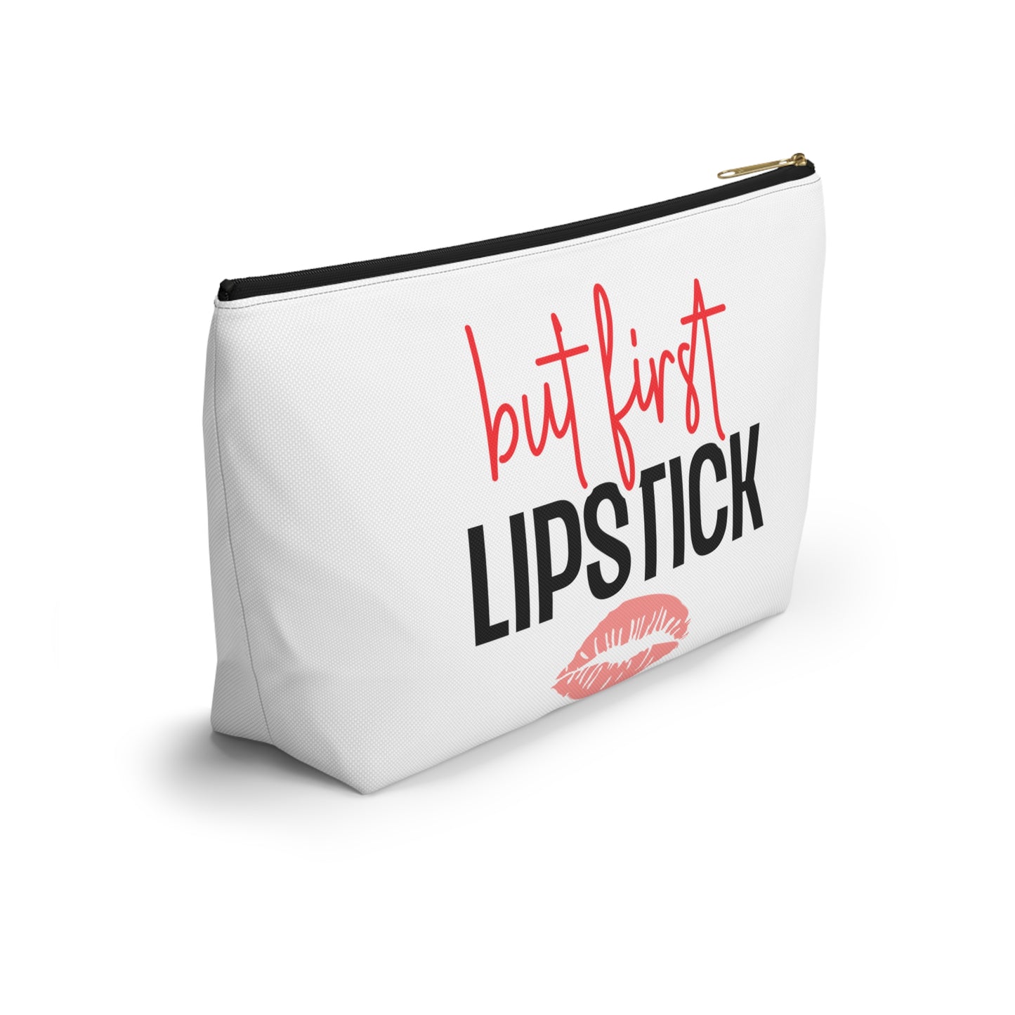 Accessory Pouch – "But First Lipstick" Red Makeup Bag