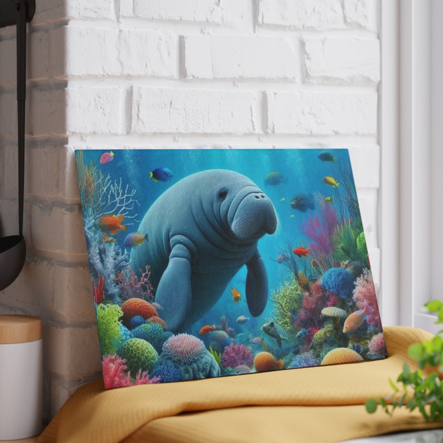 Manatee Cutting Board Textured Glass Florida Spring Kitchen Decor Coastal Home Gift Beach Housewarming Manatee Lover Sea Life Art Nautical