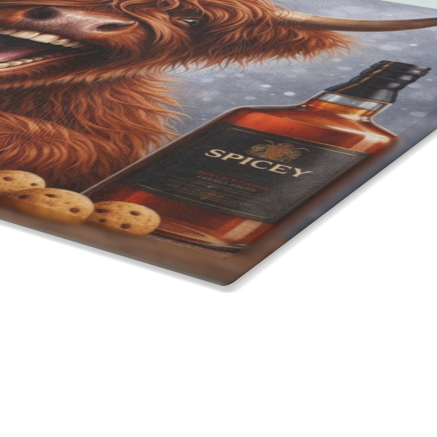 Laughing Highland Cow Bar Glass Cutting Board – Playful Farm Humor Art with Cozy Pub Style