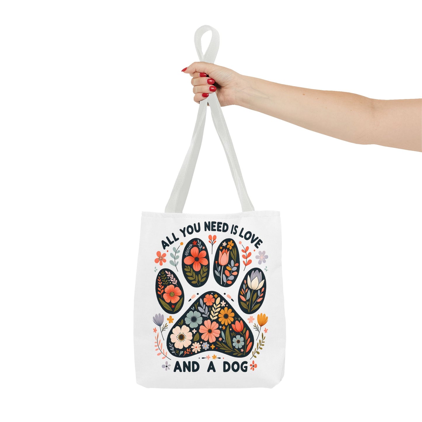 🐾 All You Need is Love and a Dog Tote Bag – Floral Paw Print Perfection 🌸