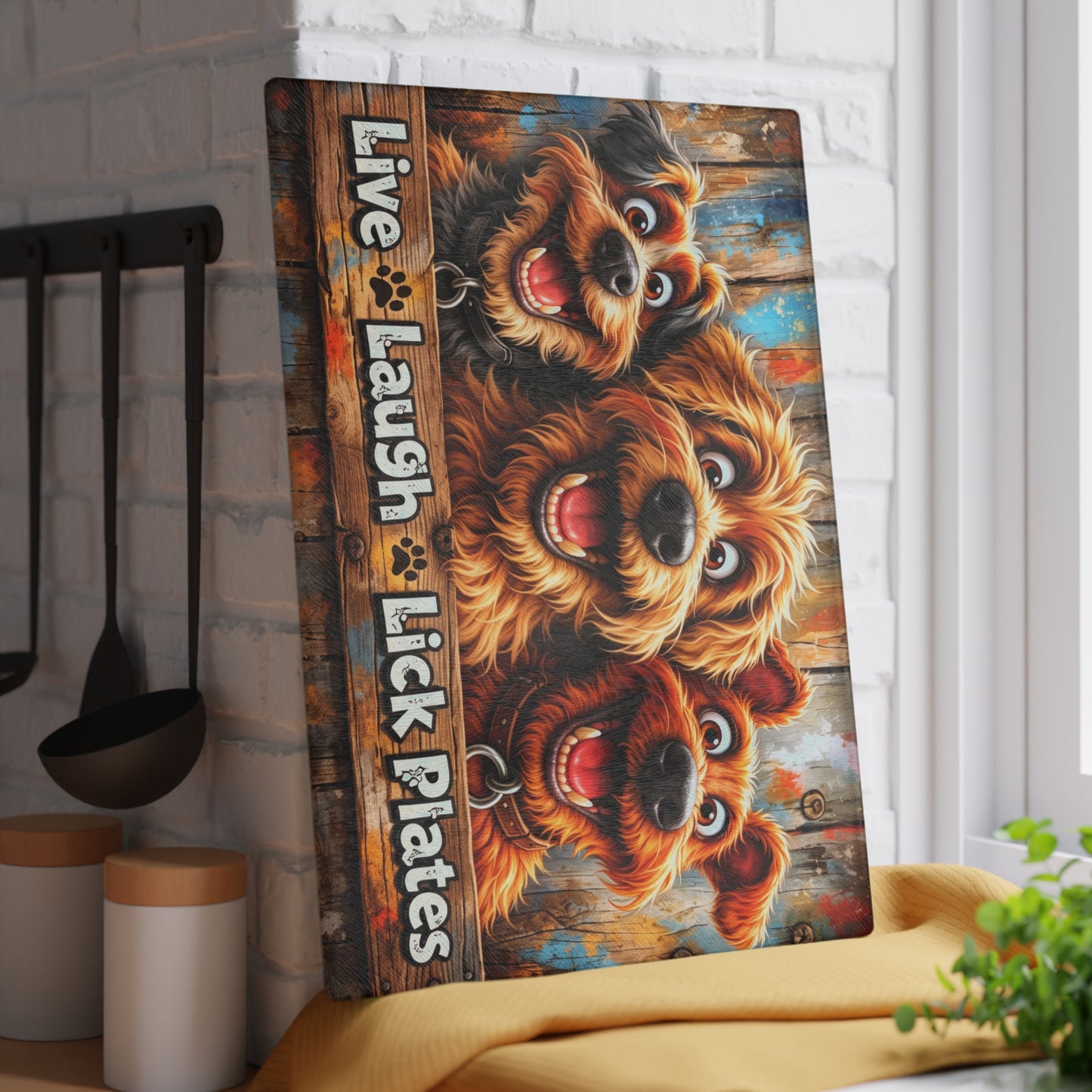 Live Laugh Lick Plates Glass Cutting Board – Funny Dog Kitchen Decor