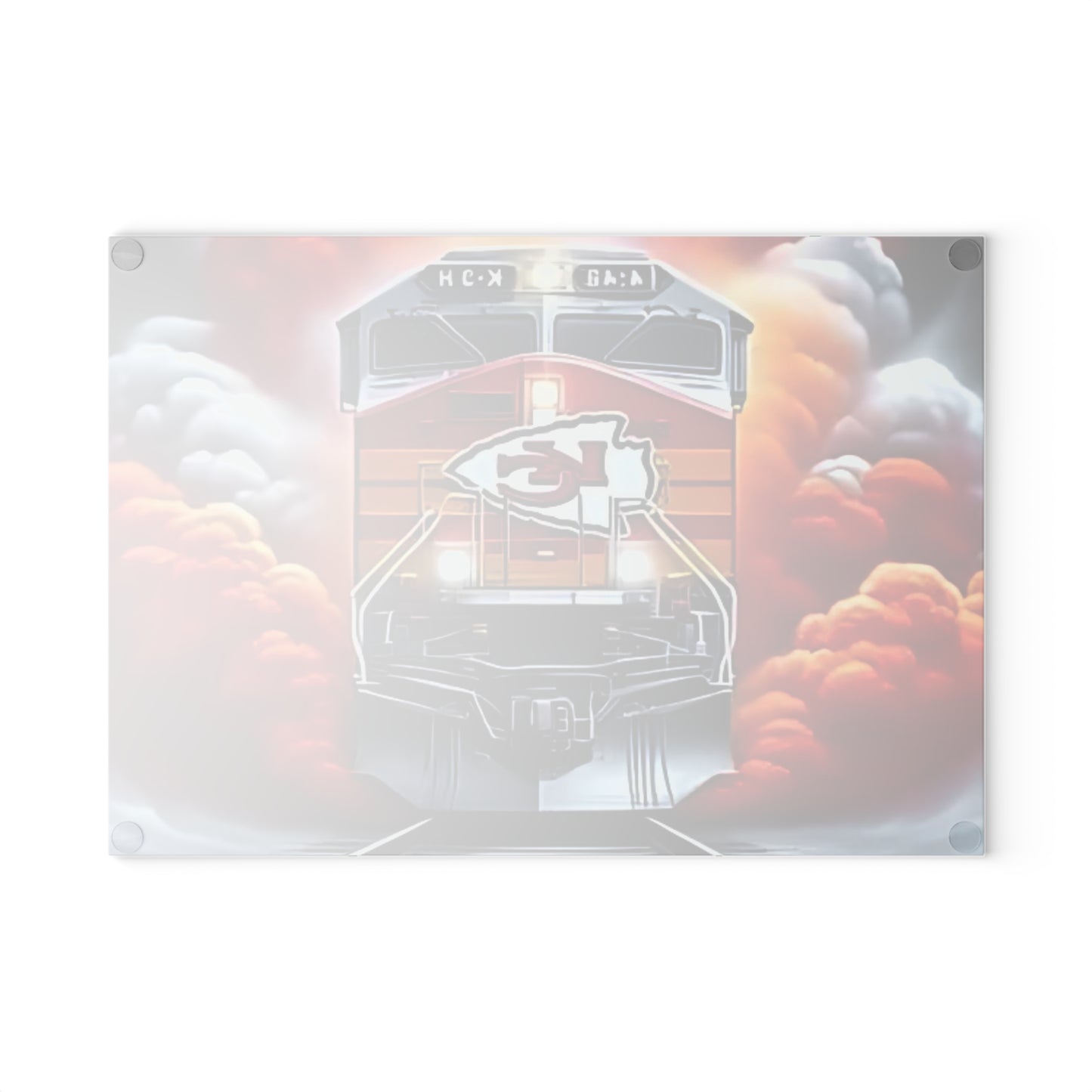 Red & Gold Express Glass Cutting Board – Bold Train Art Kitchen Display