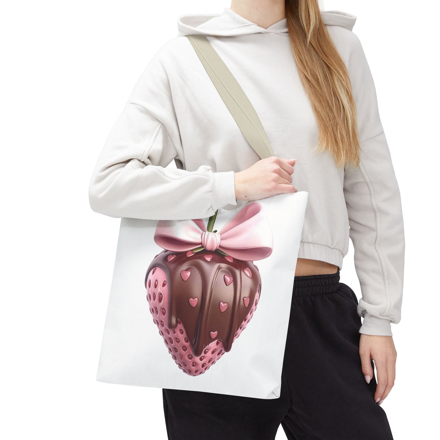 🍓 Chocolate-Dipped Strawberry Tote Bag – Sweet, Romantic & Practical 🍫