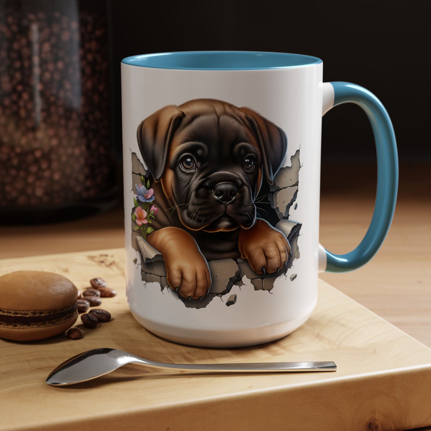 🧡 Boxer Puppy Accent Mug – Adorable Peek-Through Cup for Dog Lovers