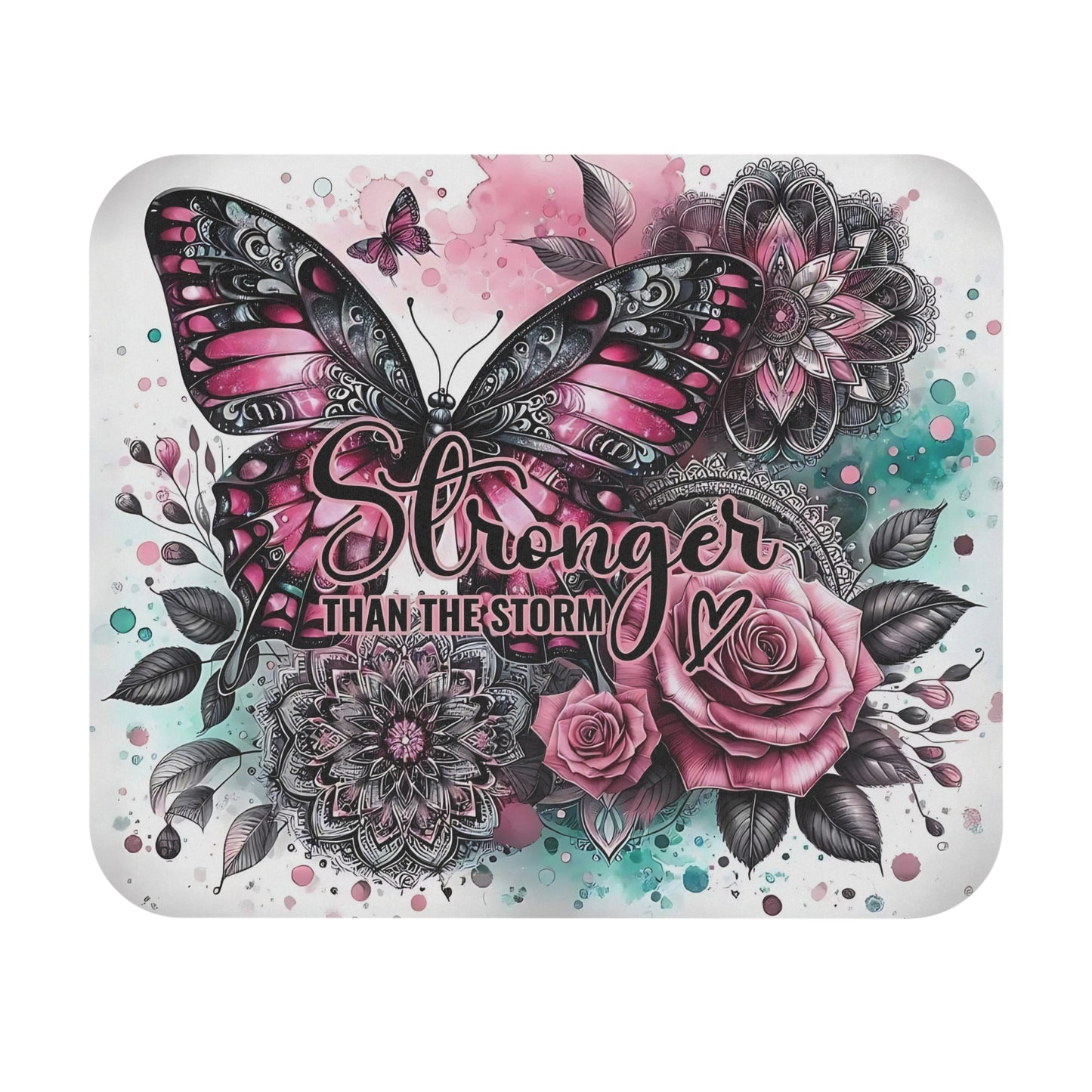 🖱️🦋 Stronger Than The Storm Butterfly Mouse Pad – Inspirational Floral Desk Art