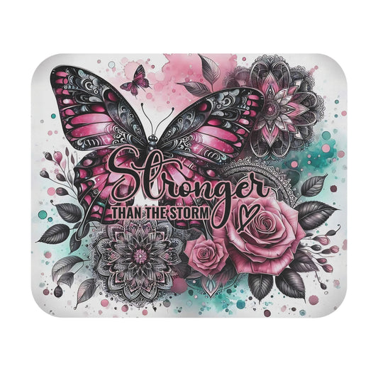 🖱️🦋 Stronger Than The Storm Butterfly Mouse Pad – Inspirational Floral Desk Art