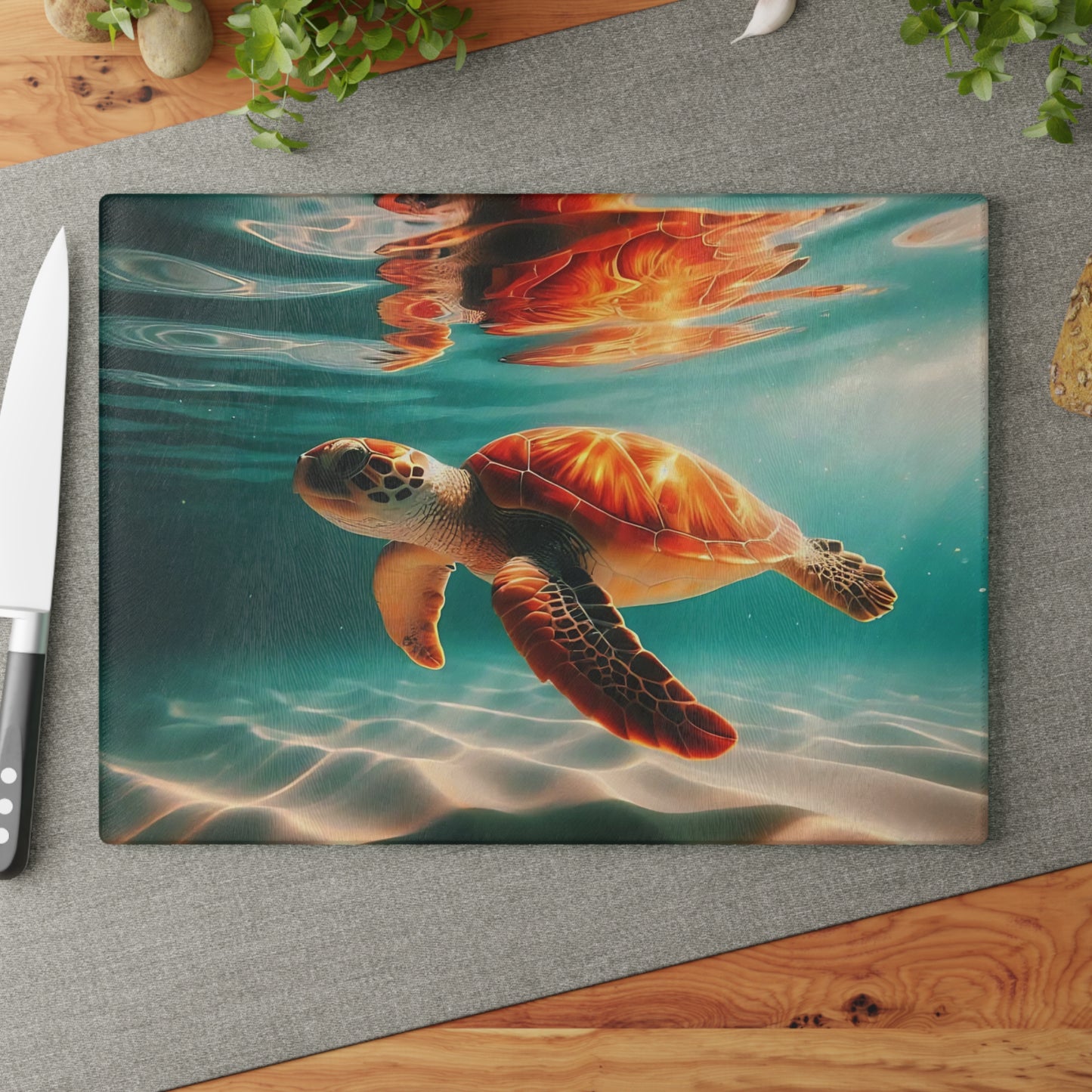 🐢🌅 Sea Turtle Sunset Reflection Cutting Board – Ocean Serenity for Your Kitchen 🌊✨