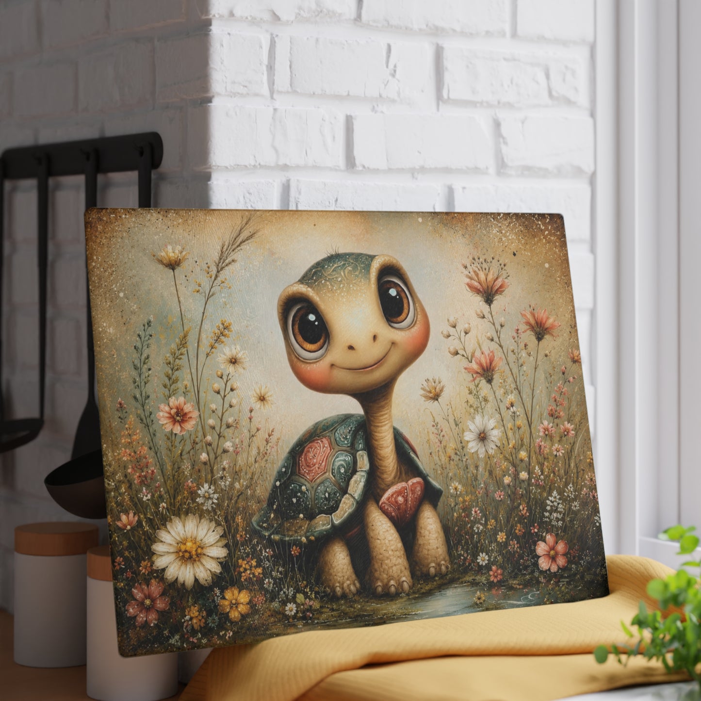 Cute Whimsical Turtle Glass Cutting Board