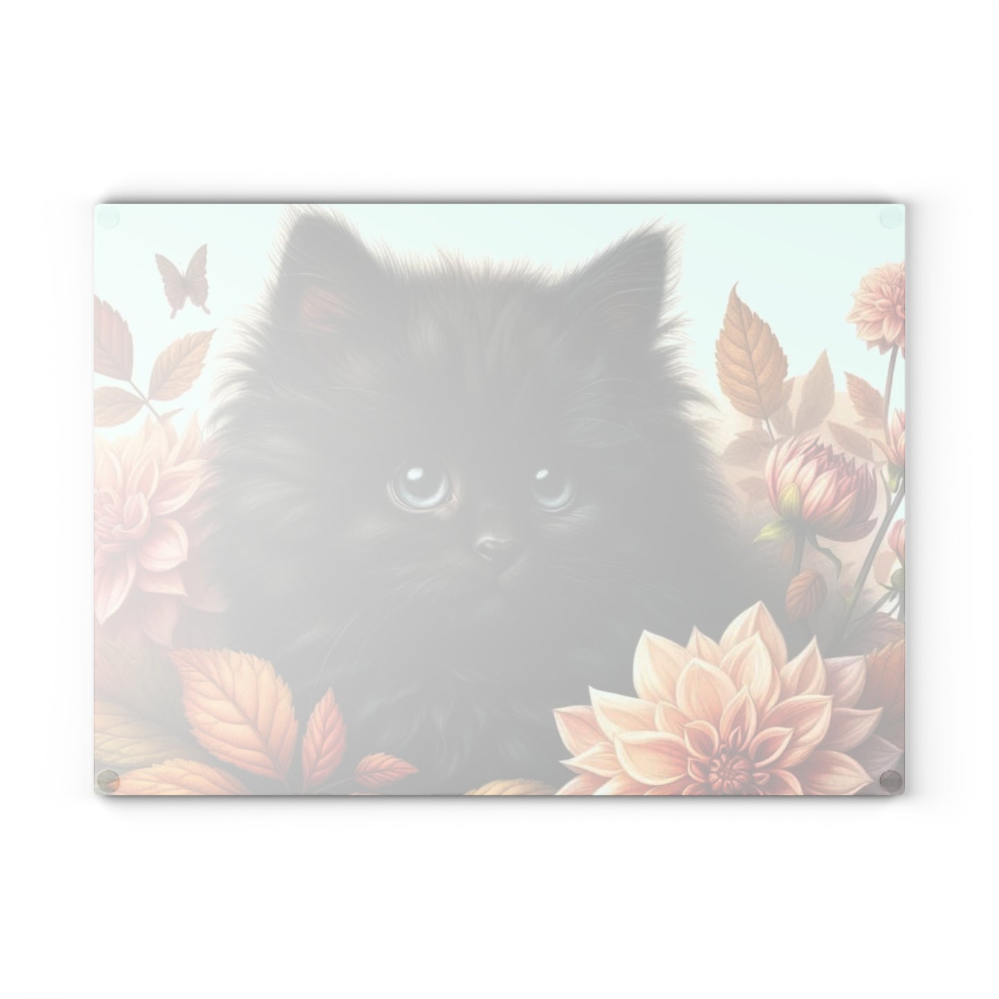 🐾 Autumn Kitten – Black Cat & Dahlia Art Tempered Glass Cutting Board