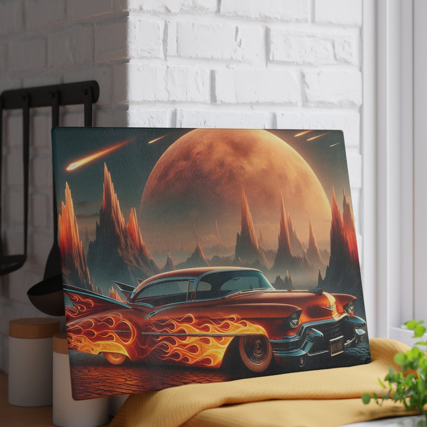 🔥 Retro Flame Classic Car Cutting Board – Bold Style for Kitchen & Garage Lovers 🚗