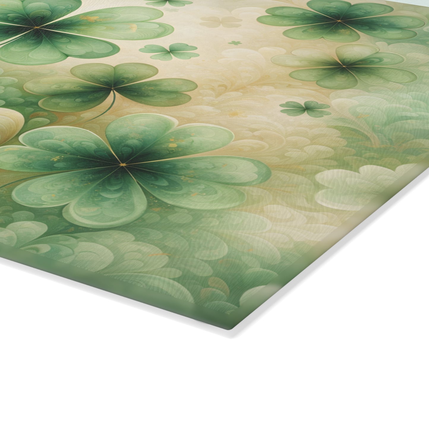 Abstract Shamrock Pattern Glass Cutting Board – St. Patrick’s Day Green Clover Kitchen Art