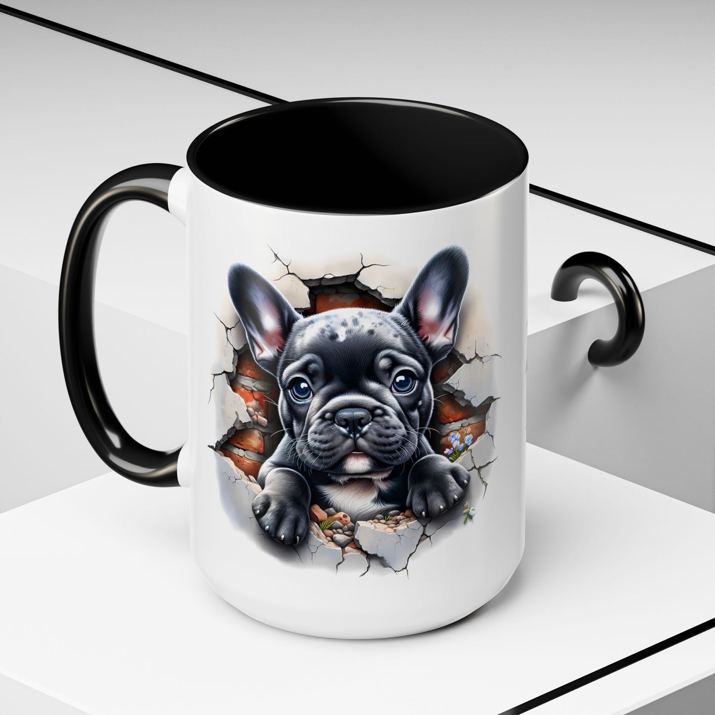 🐾🖤 Black French Bulldog Puppy Accent Mug – Cute Peek-Through Cup for Dog Lovers ☕✨