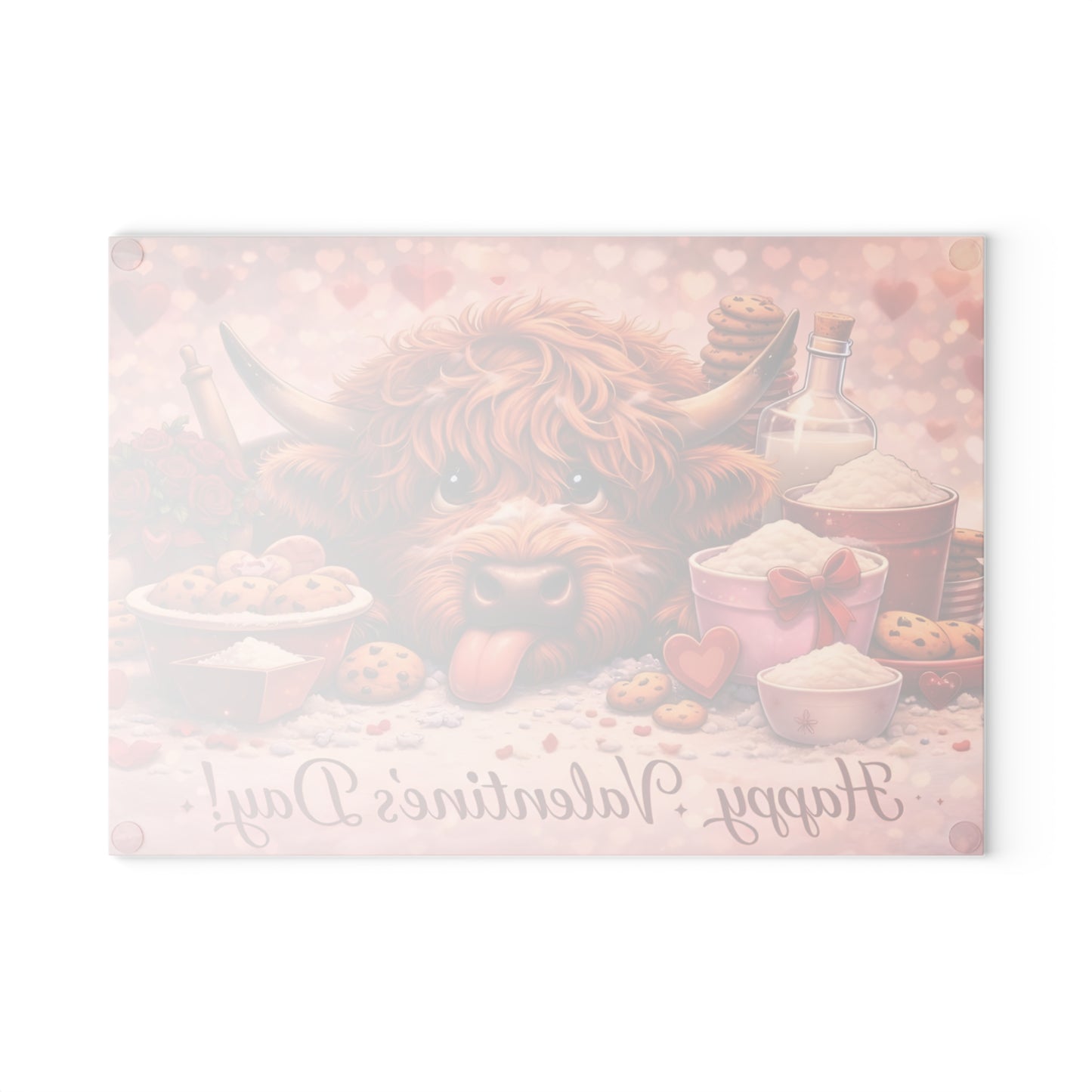 Valentine Highland Cow Baking Glass Cutting Board – Sweet Farmhouse Love Kitchen Decor