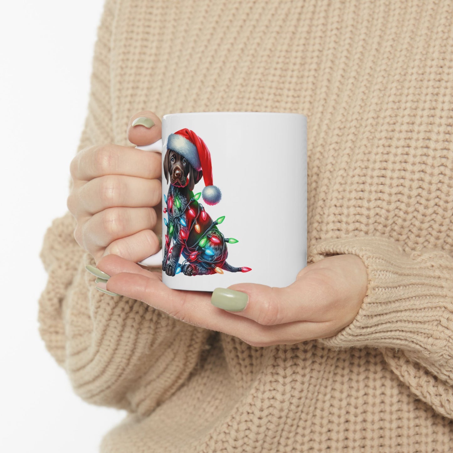 🎄 German Shorthair Pointer Christmas Mug – Holiday Cheer Wrapped in Lights 🎄