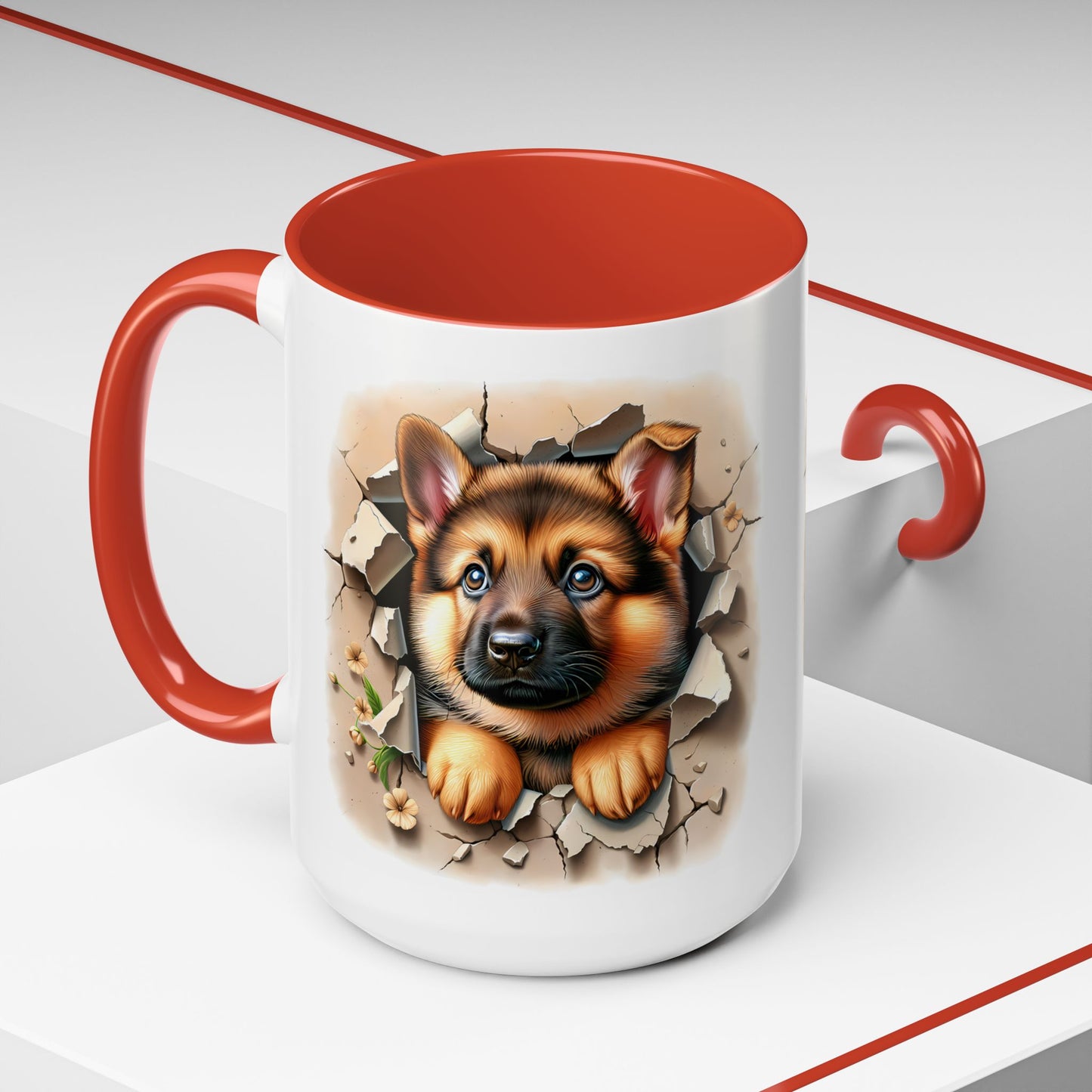 🐾☕ German Shepherd Puppy Peek Accent Mug – Loyal Pup Lover Gift ✨🖤