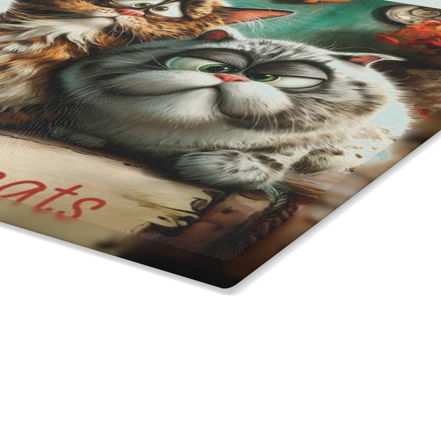 🐾🍪 “Will Ignore for Treats” Glass Cutting Board – Whimsical Cat Lovers Kitchen Décor