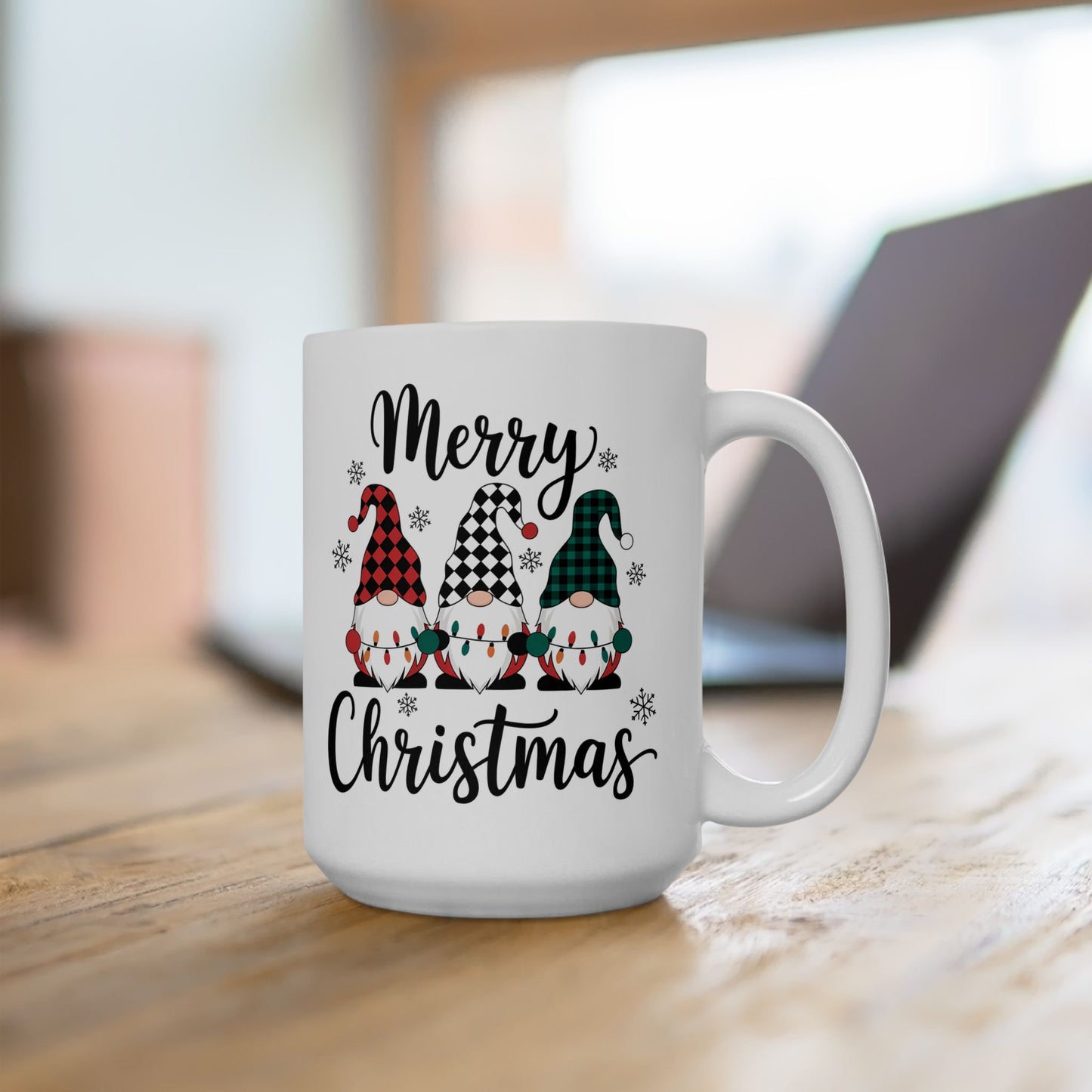 🎅🎄 Merry Christmas Gnomes – Festive Plaid Holiday Cup ✨☕