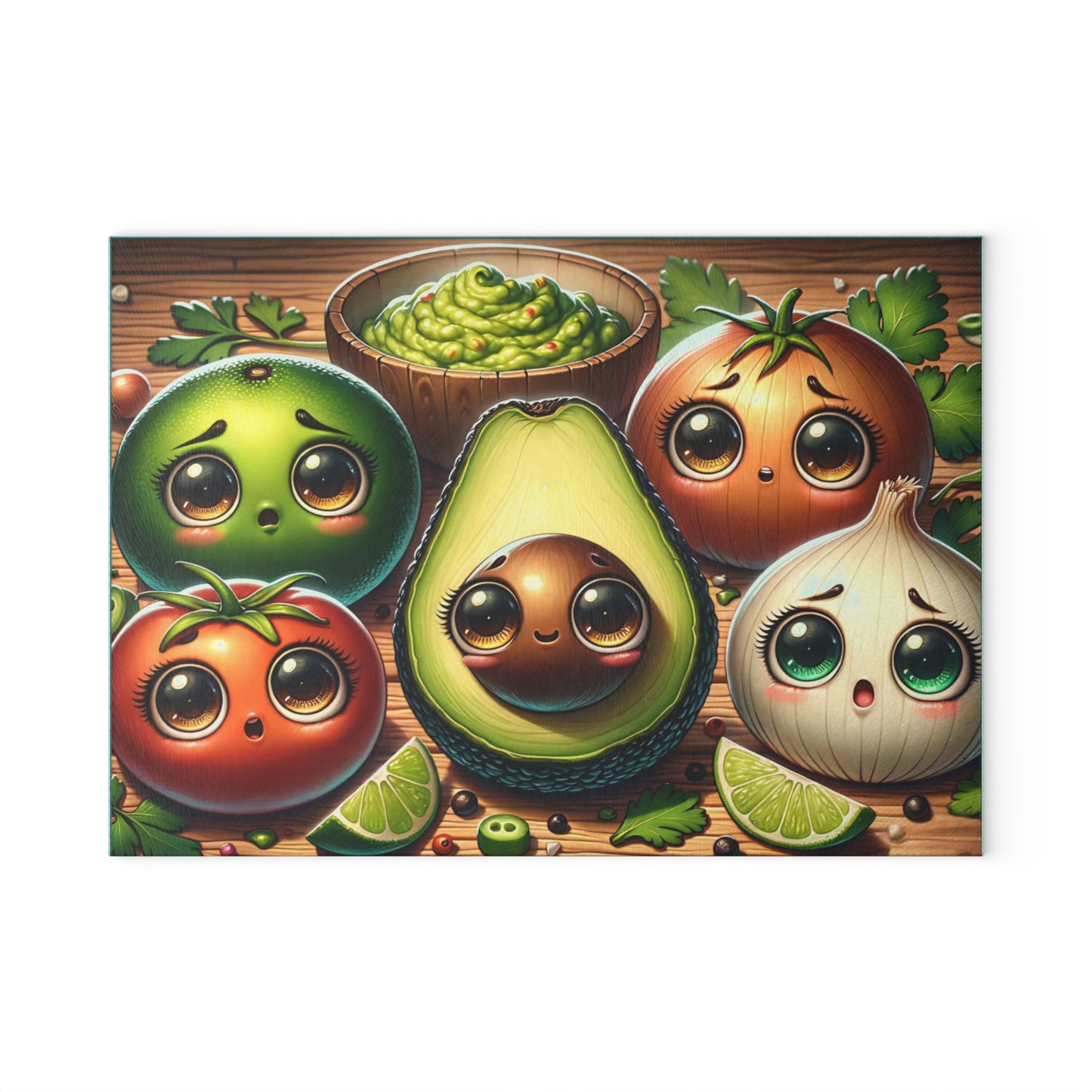 🥑💚 “Guac Squad Cuties” Glass Cutting Board – Cozy Charm for Your Kitchen