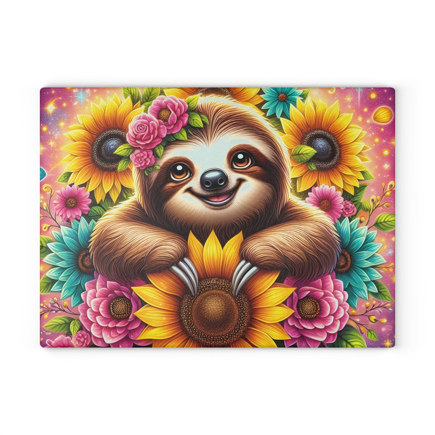 🦥 Sunflower Sloth Cutting Board – Whimsical Blooms for Your Kitchen 🌻