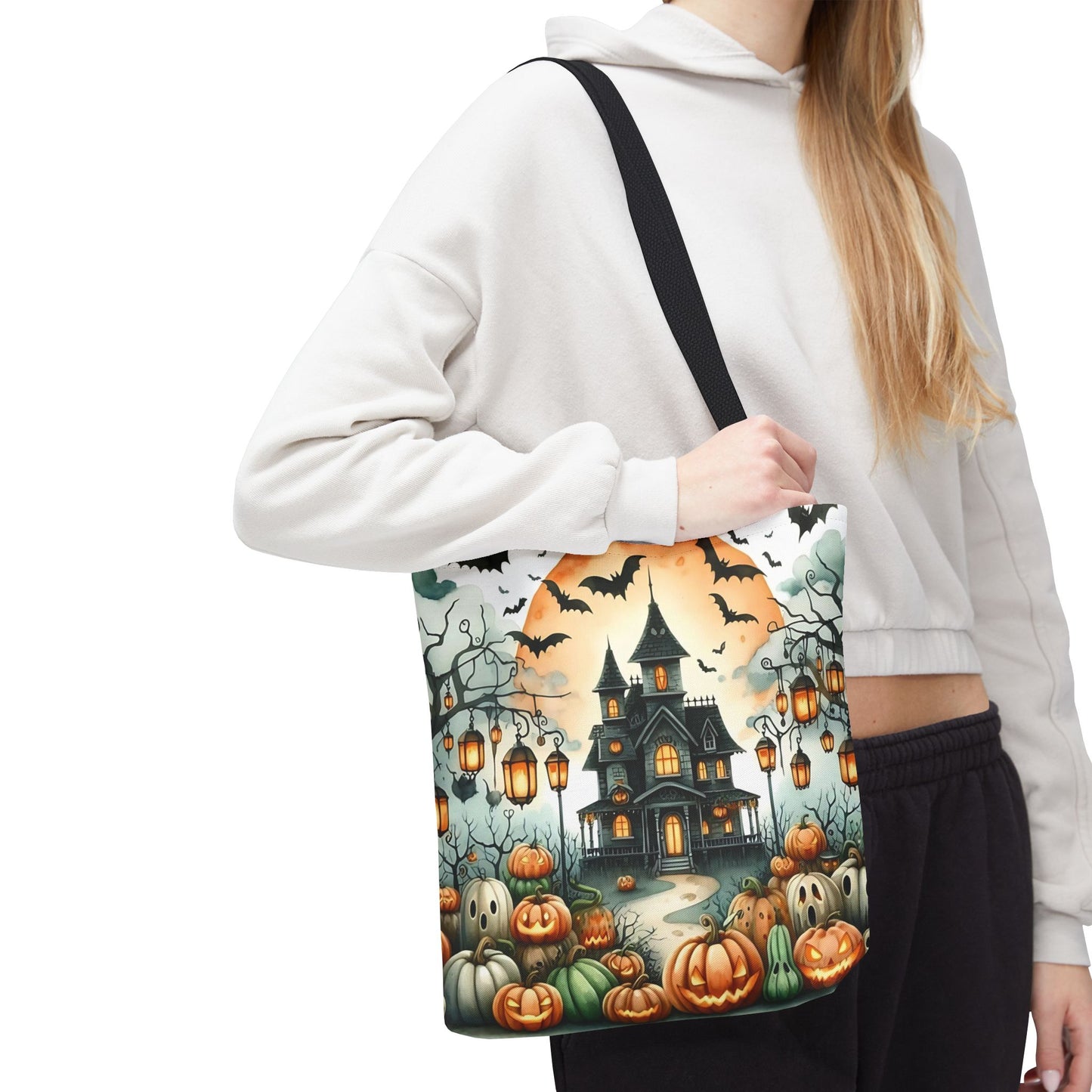 🏚️ Haunted House Halloween Tote Bag – Spooky Nights & Pumpkin Delights 🎃🖤