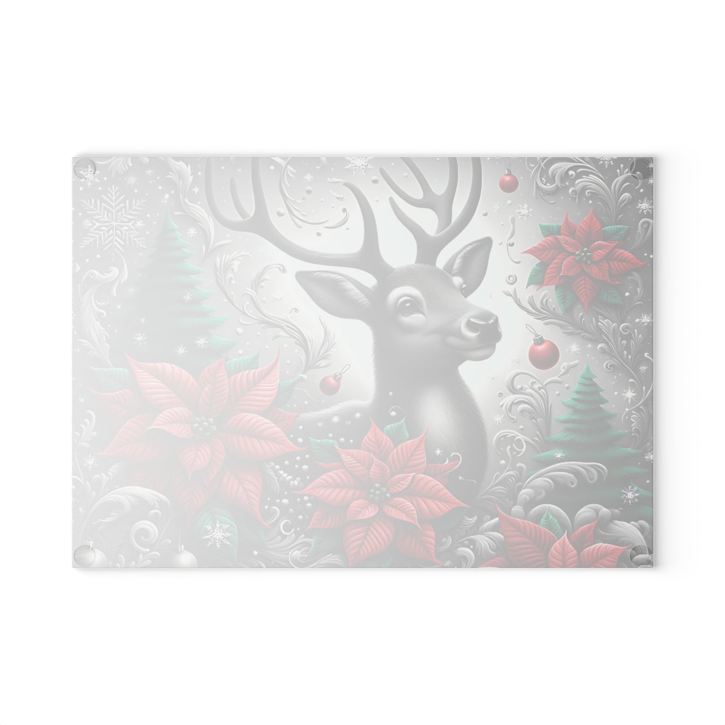 🦌❄️ “Winter Woodland Deer” Glass Cutting Board – Elegant Christmas Charm for Your Kitchen