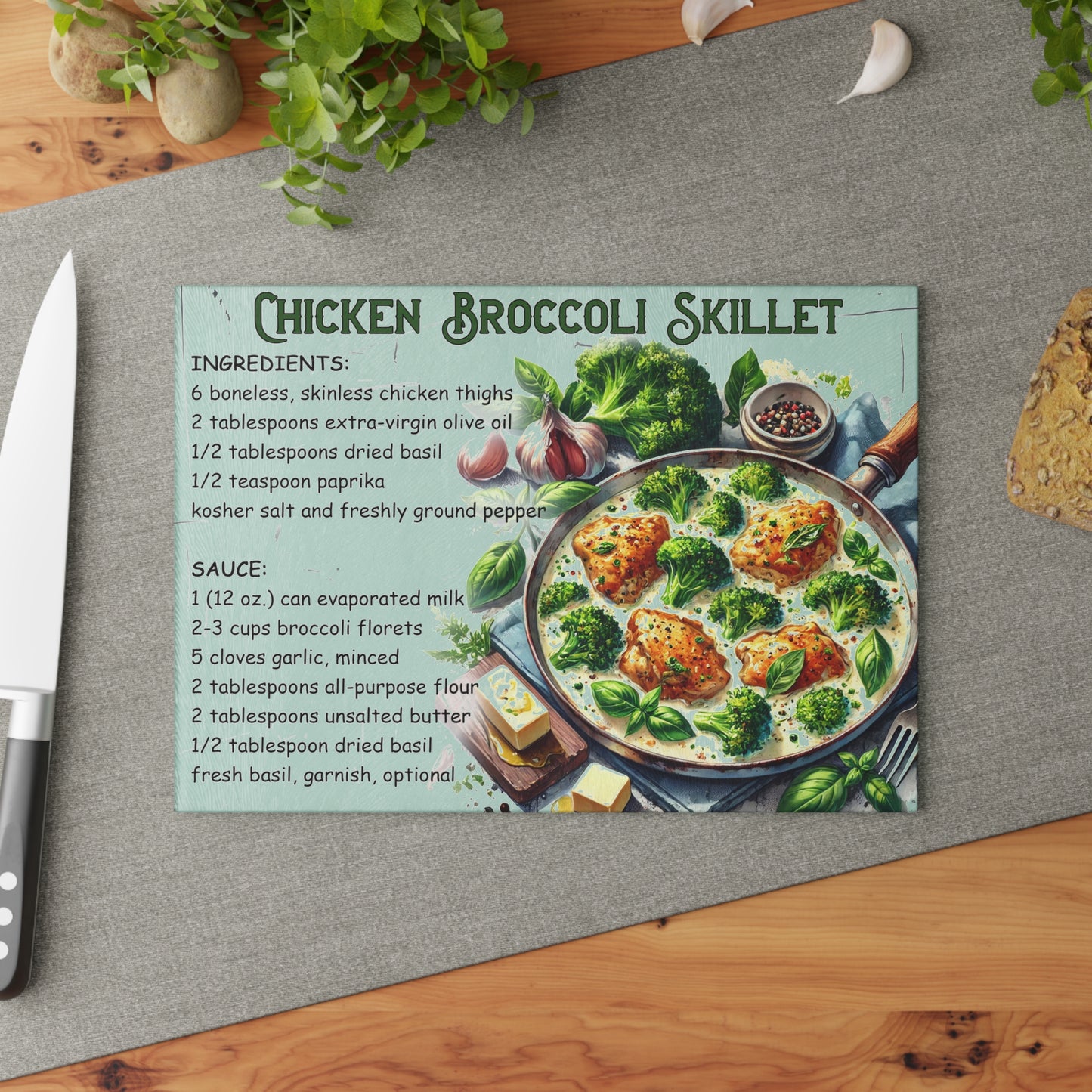 🍗 Chicken Broccoli Skillet – Easy Dinner Recipe Cutting Board