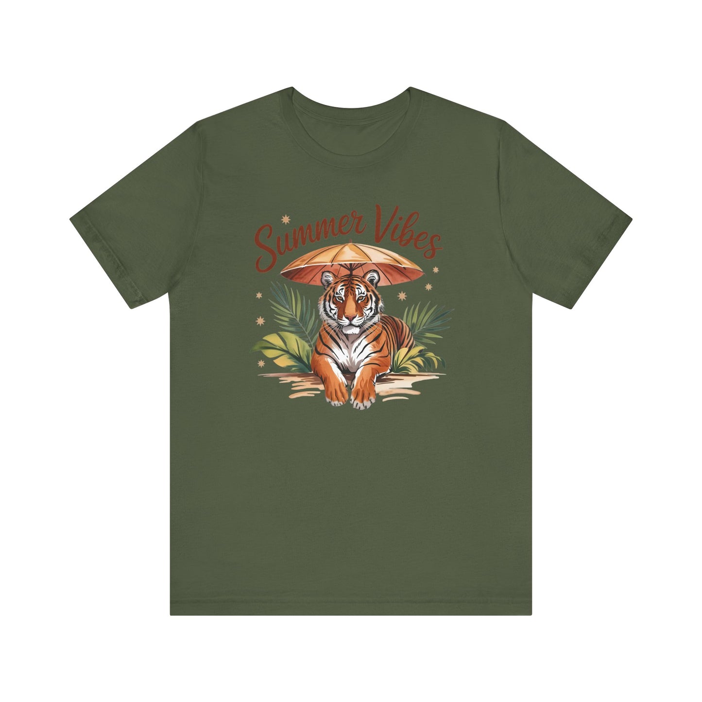 Camiseta Summer Vibes Tiger – Gráfico de palmeras de la selva con paraguas | Múltiples opciones de color