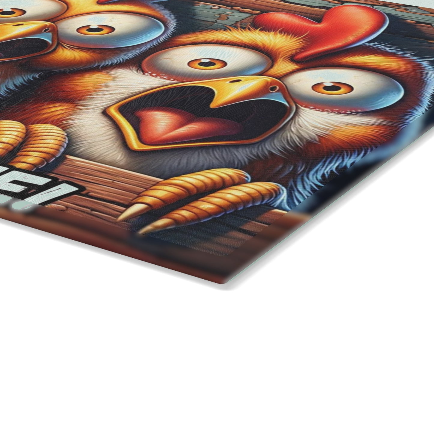 🐔🔪 “She Has a Knife!” Glass Cutting Board – Farmhouse Fun with a Spooky Twist