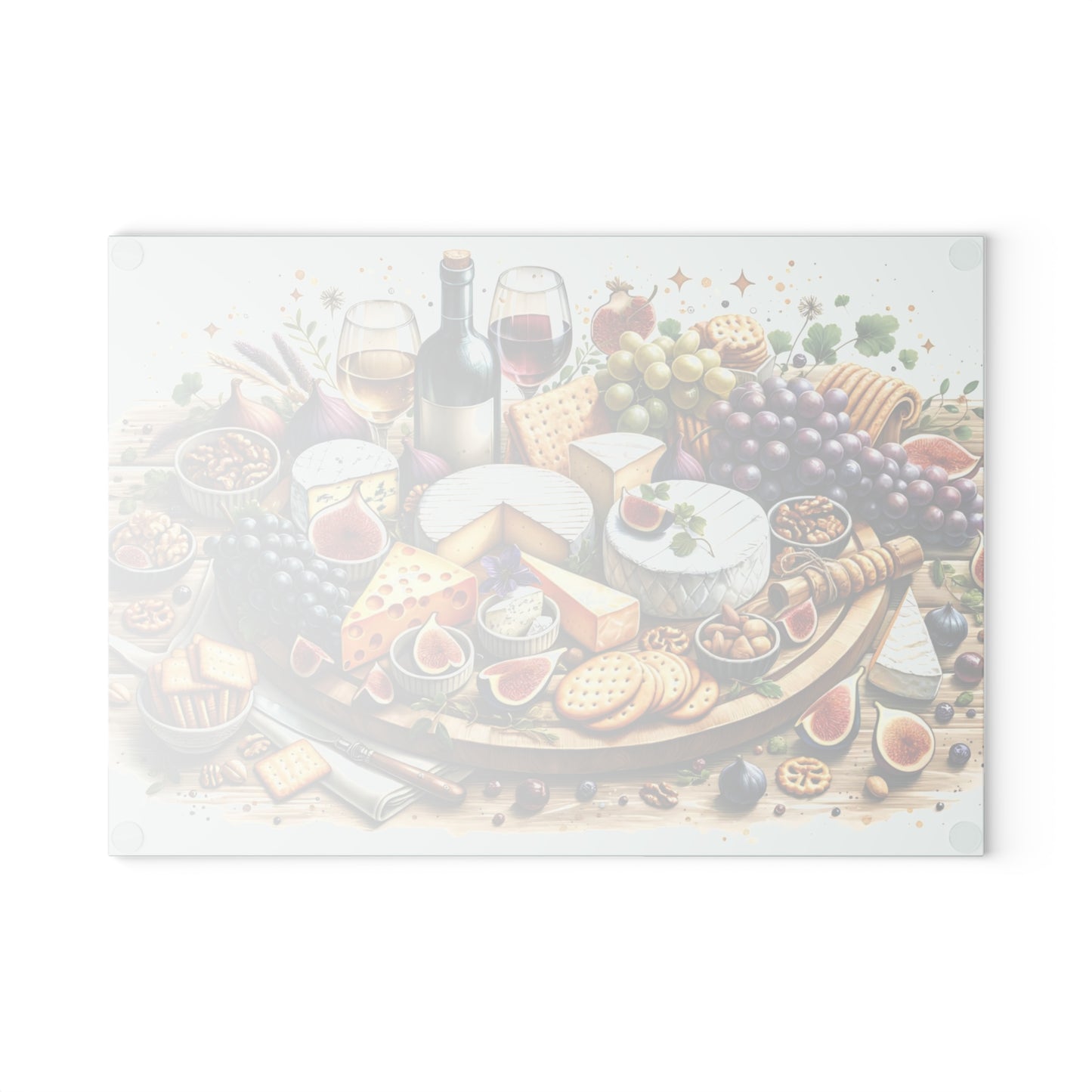 🍷🧀 “Gourmet Spread & Sparkle” Glass Cutting Board – Cozy Charm for Your Kitchen